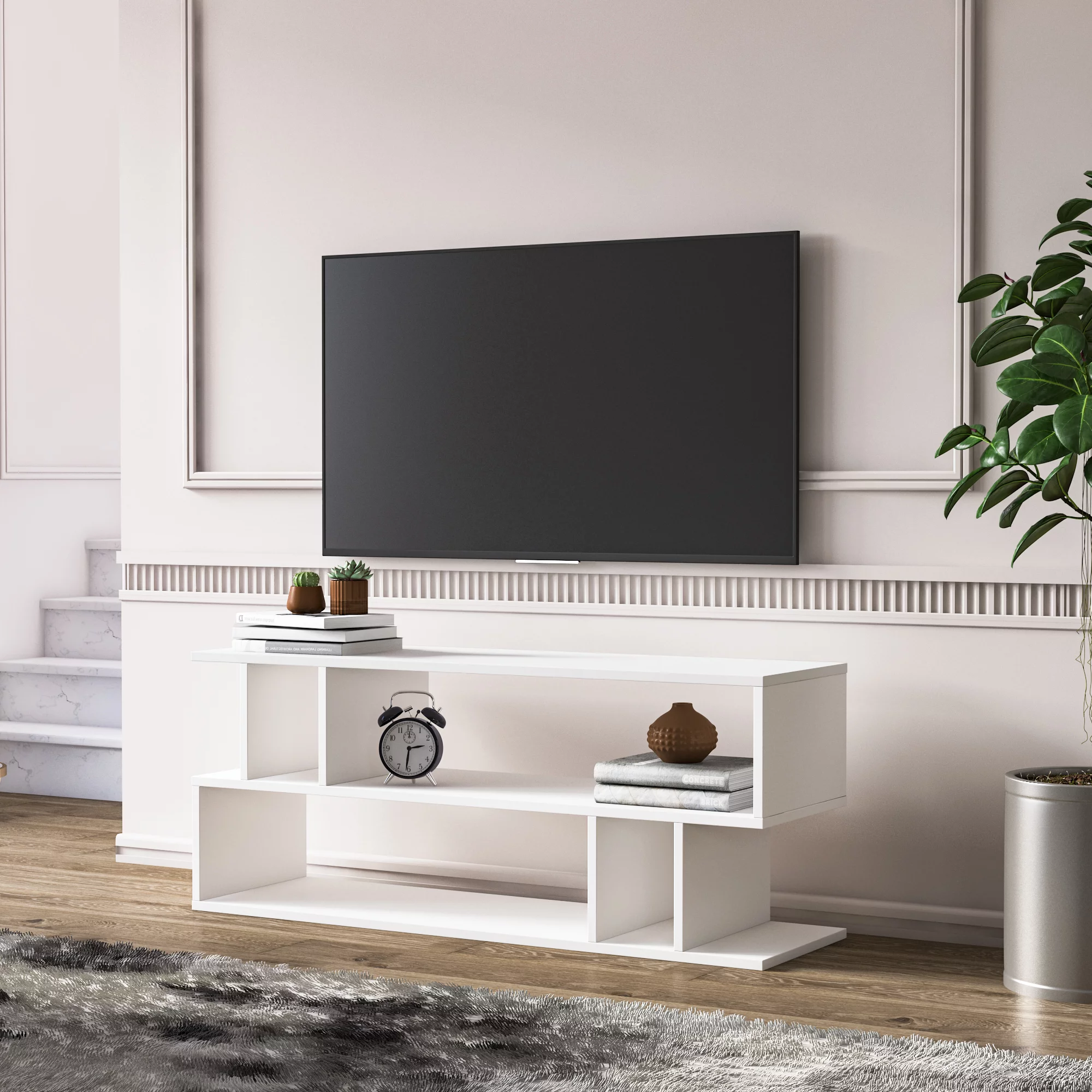 Piramide 47 Inches TV Stand | Modern TV Stand | Glossy White Finish