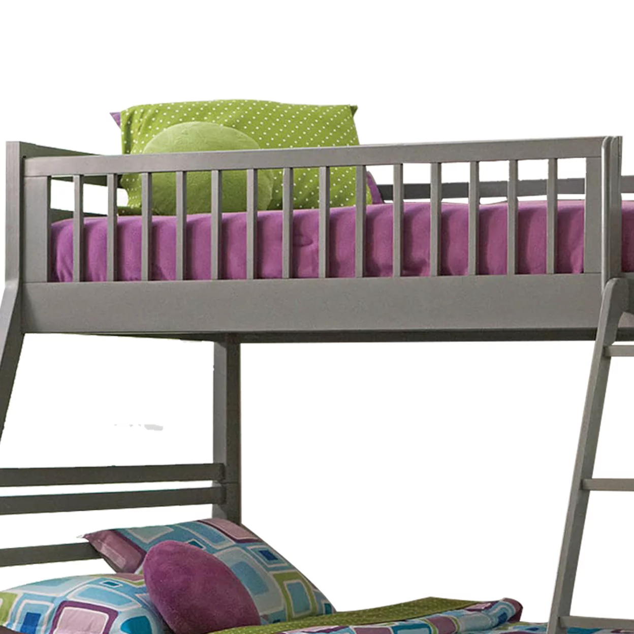 Wooden Twin over Full Bunk Bed with Two Drawers Gray- Saltoro Sherpi