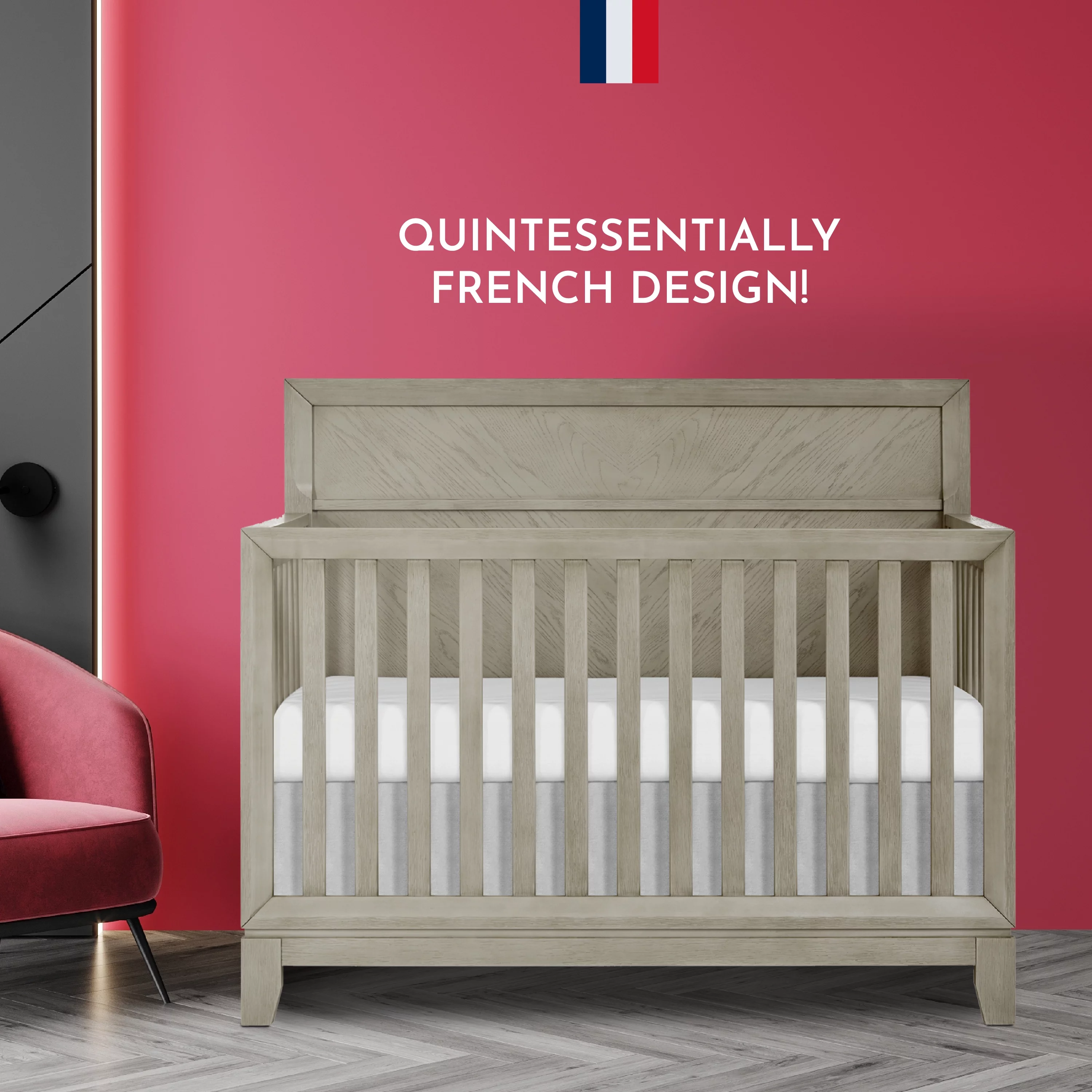 Evolur Lourdes 5-in-1 Convertible Crib in Porcini, Greenguard Gold and JPMA Certified, Easy to Clean, Maintain and Assemble, Made of Hardwood, Wooden Nursery Furniture