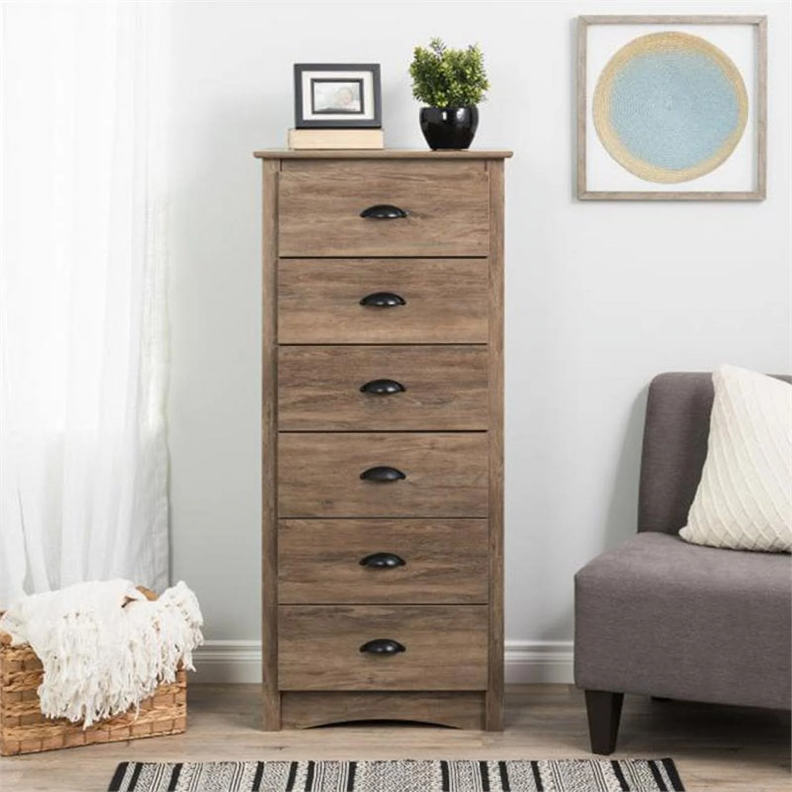 Pemberly Row Contemporary 6-Drawer Engineered Wood Chest in Drifted Gray