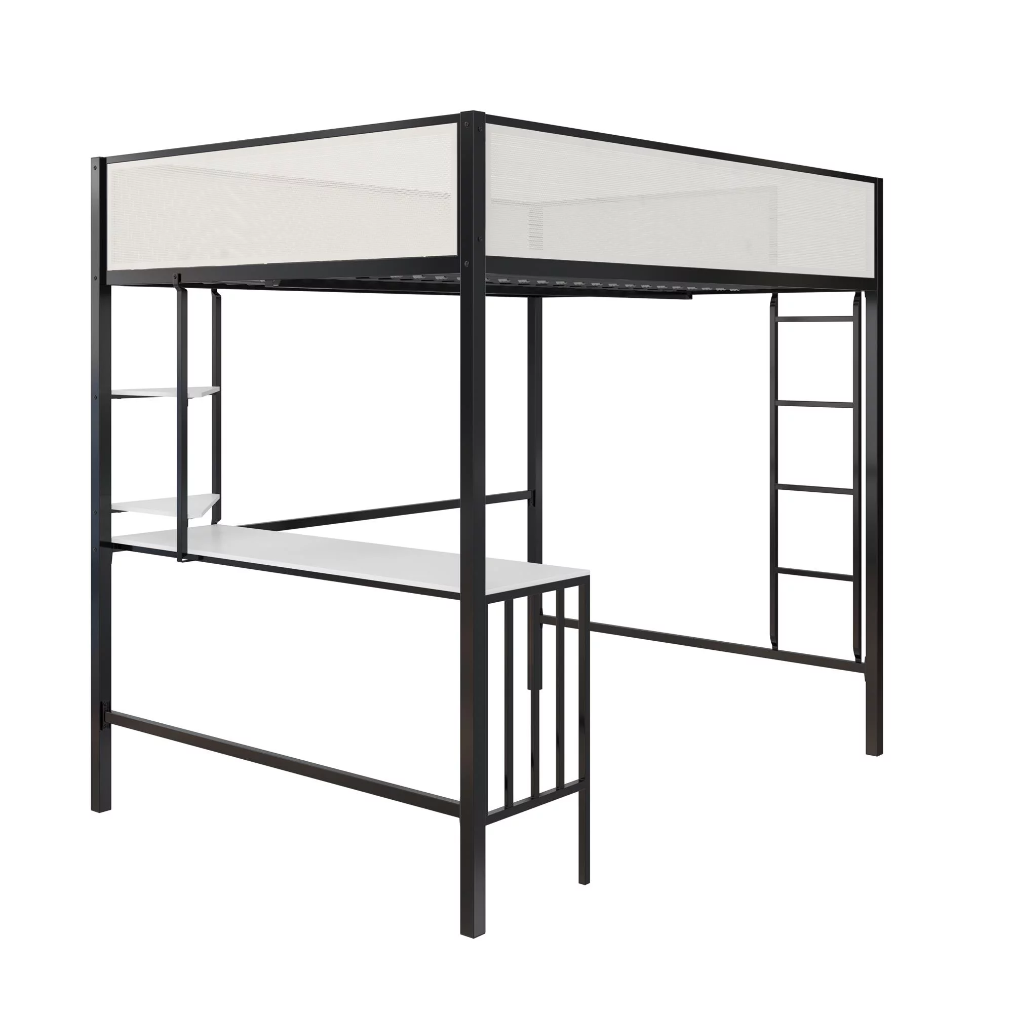 Novogratz Axel Metal Loft Bed with Desk and Shelves, Full