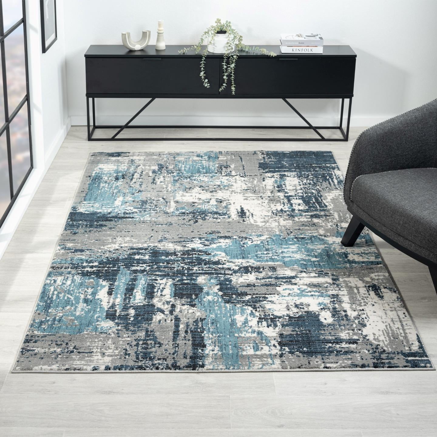 Luxe Weavers Modern Abstract Distressed Blue 5x7 Area Rug for Living Rooms and Bedrooms