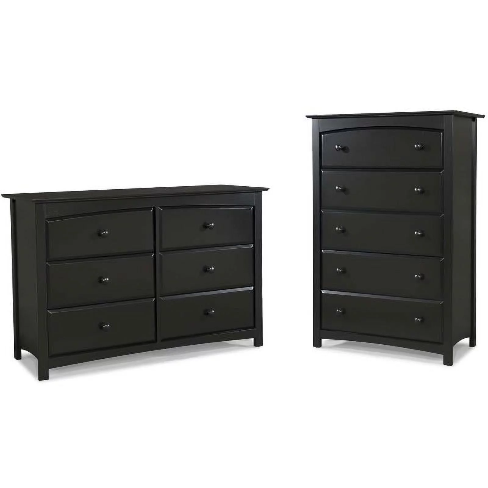 6-Drawer Double Dresser and 5-Drawer Chest Kids Bedroom Set in Black