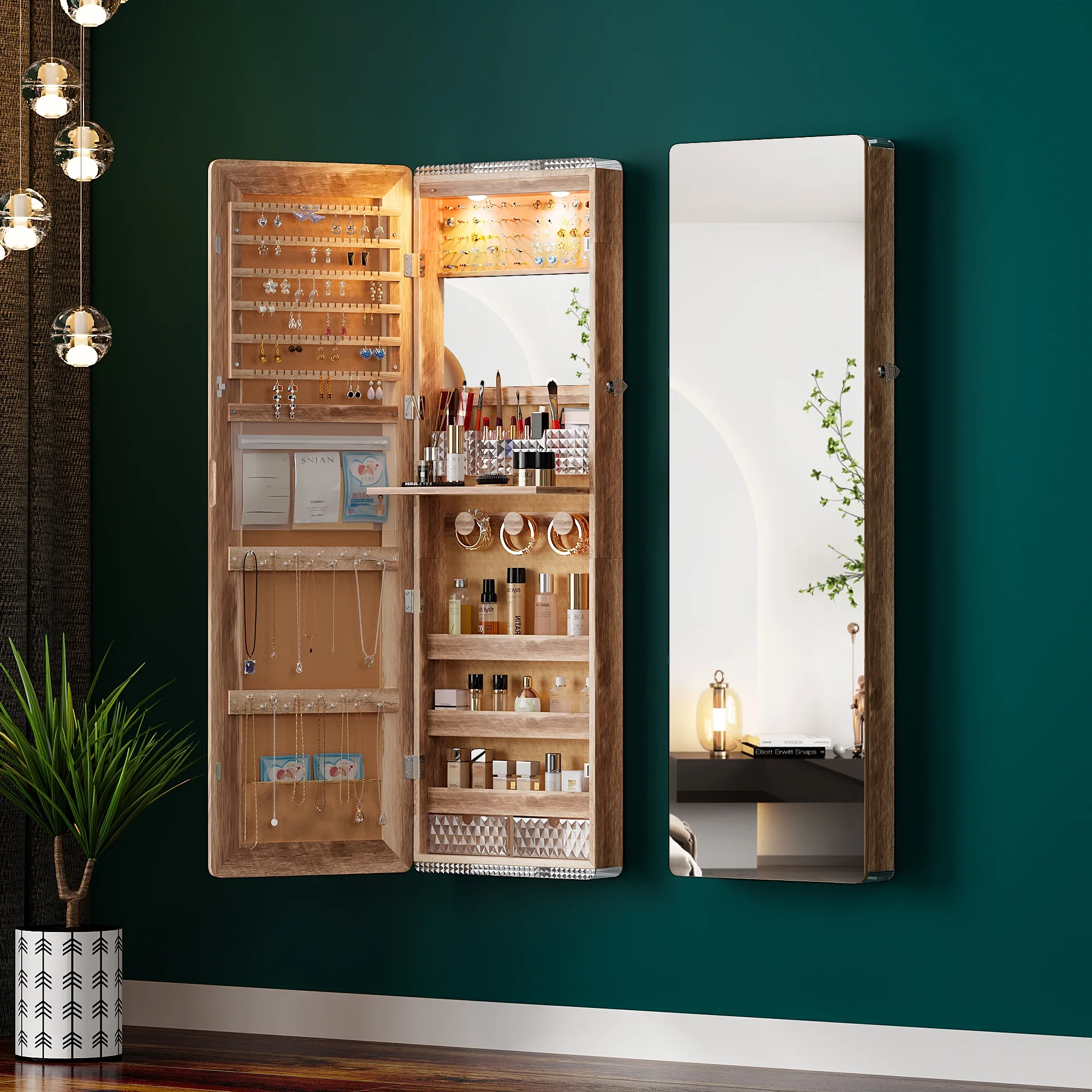 HNEBC LED Mirror Jewelry Cabinet,47.2