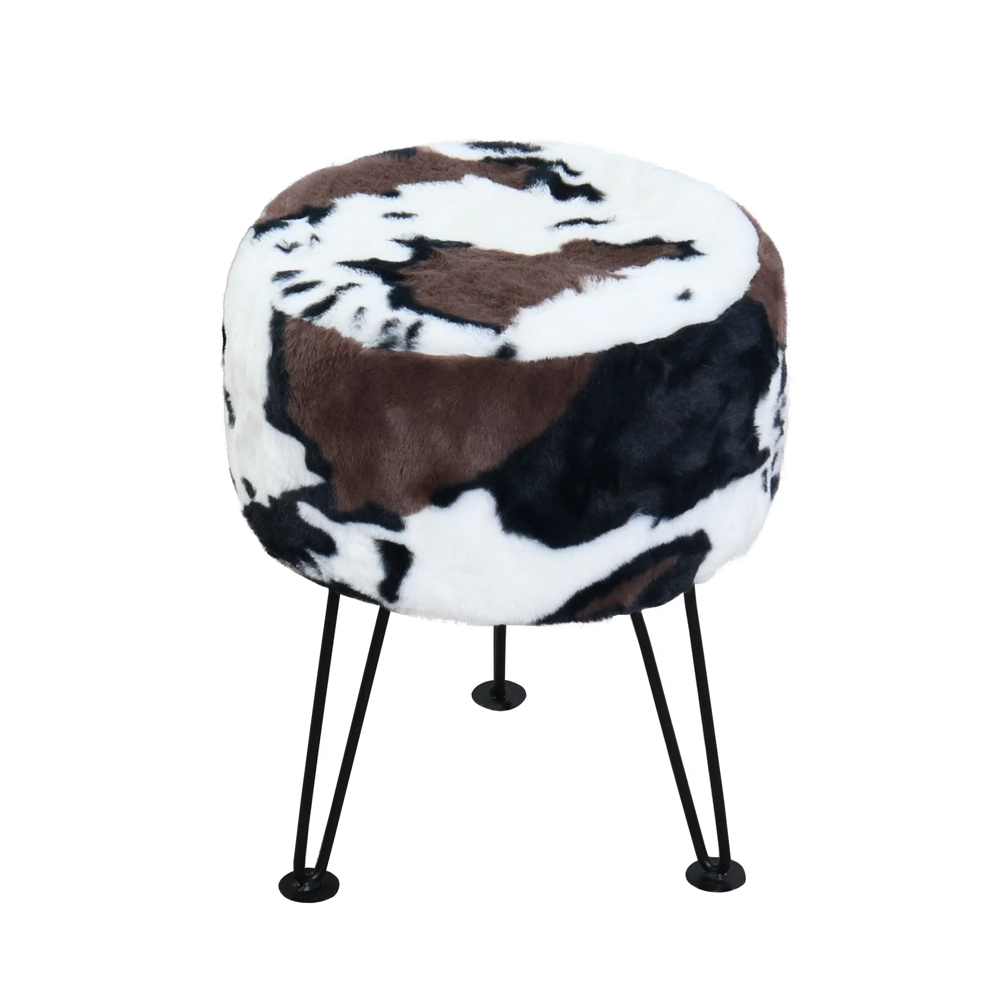 Home Soft Things   Animal Pattern  Ottoman Bench with Black Metal Legs Black/White Cows Flowers 46