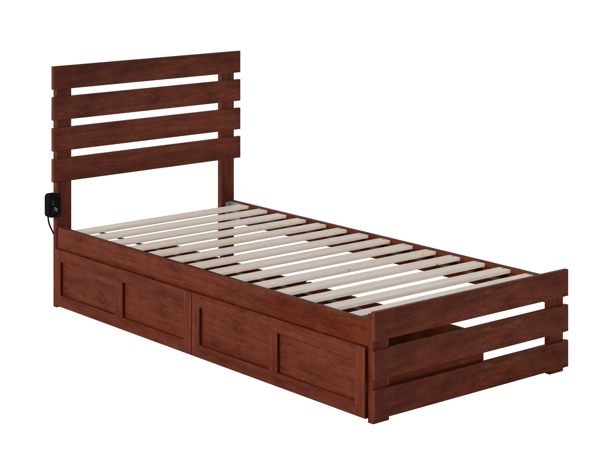 Oxford Twin Extra Long Bed with Footboard and USB Turbo Charger with 2 Extra Long Drawers in Walnut