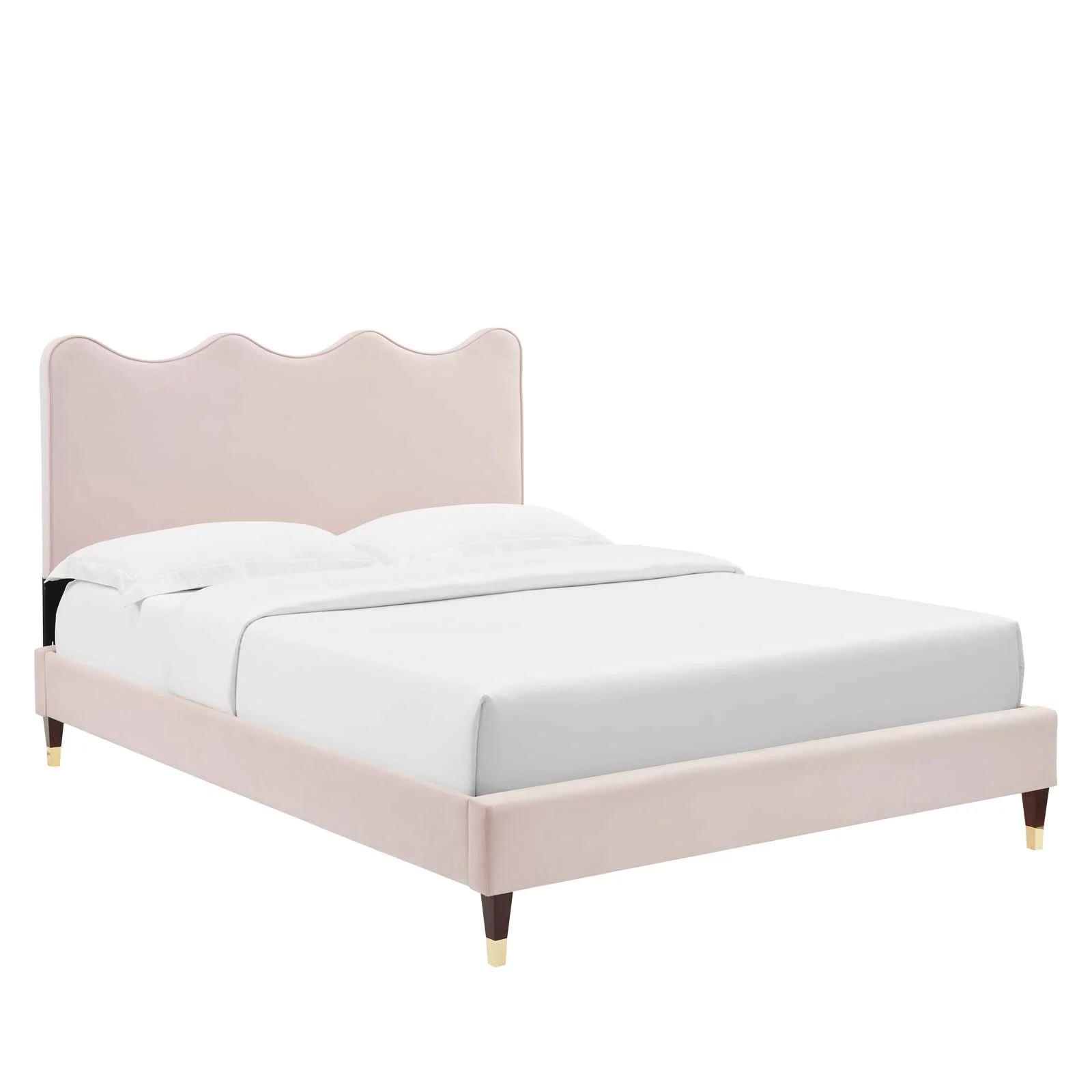 Modway Current Performance Velvet Full Platform Bed in Pink