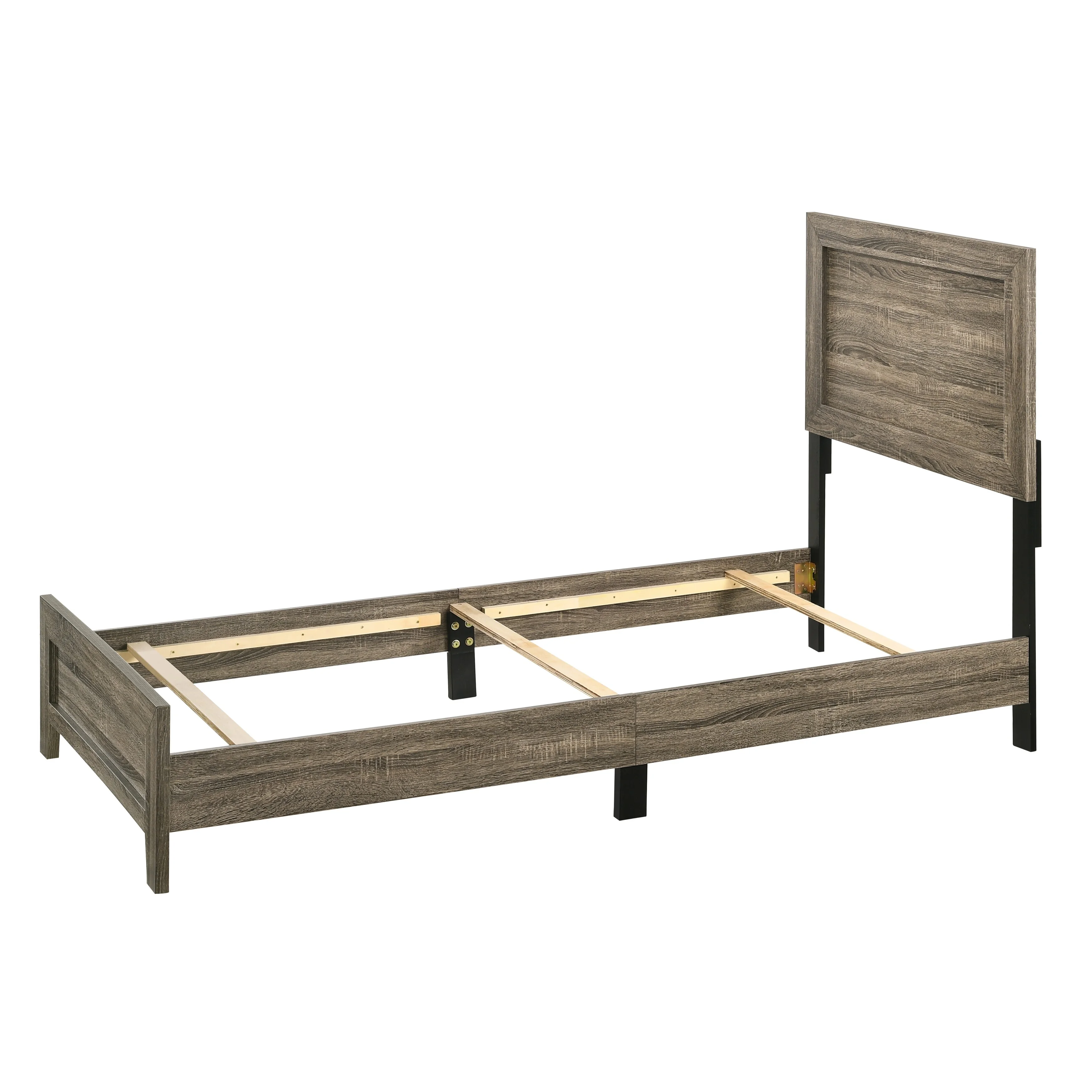 Twin Size Bed with Panel Design Headboard and Footboard, Cherry Brown