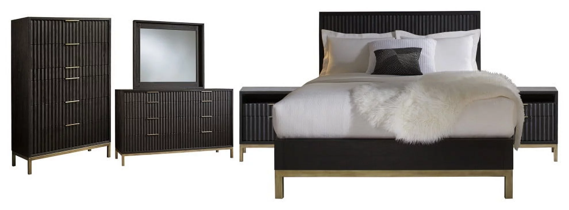 Modus Kentfield 6 Piece Full Bedroom Set With Chest, Black Drifted Oak