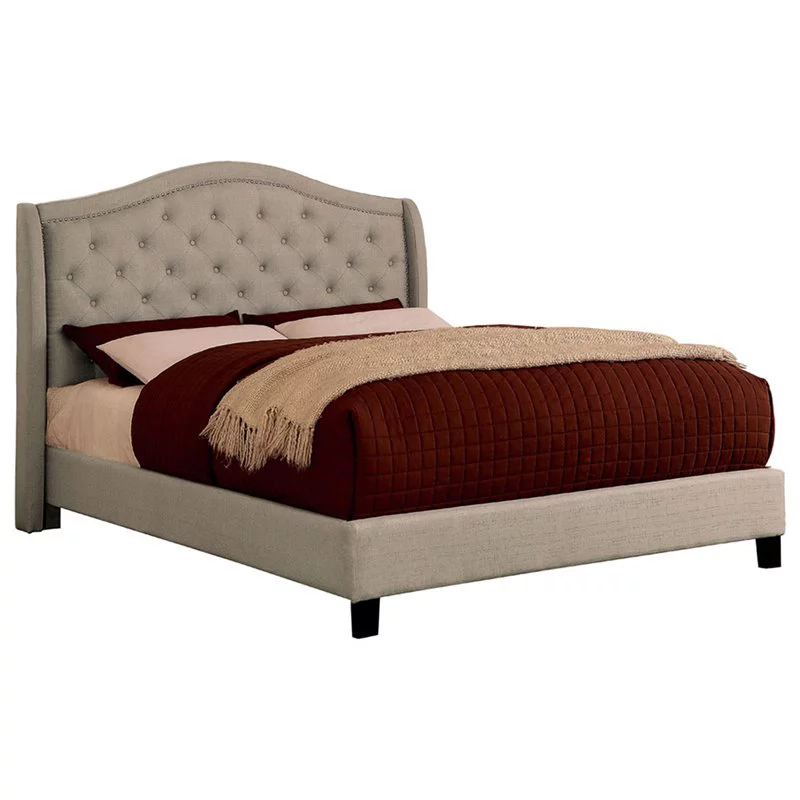Furniture of America Quill Fabric Tufted California King Bed in Warm Gray