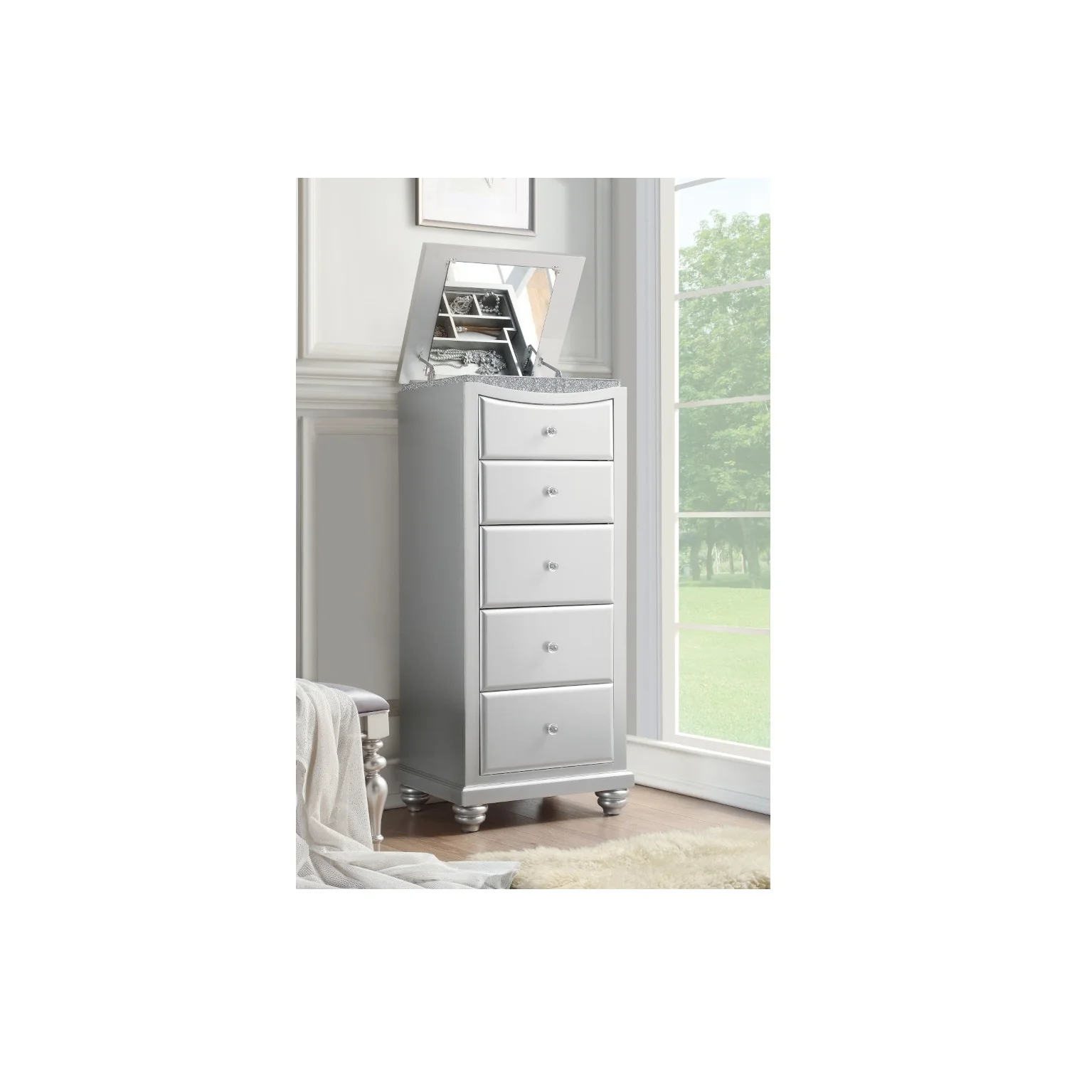 ACME Maverick 5-Drawer Wooden Lingerie Chest in White Platinum