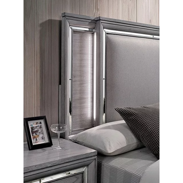 Contemporary Gray Color Finish Bedroom Furniture 1pc Queen Size Bed