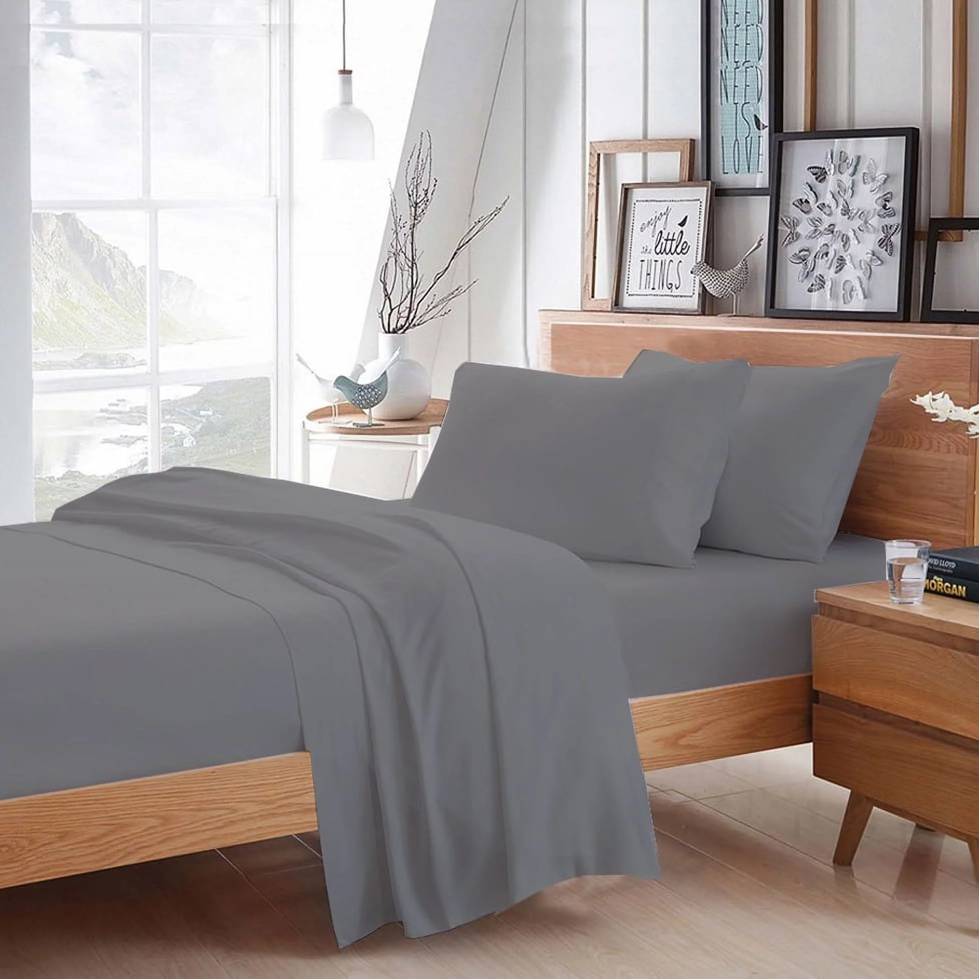 BedDecor 400 TC 100% Egyptian Cotton 4PC Sheet Set, 1PC Fitted Sheet, 1Flat Sheet and 2 Pillow Covers Silver California King Size 21