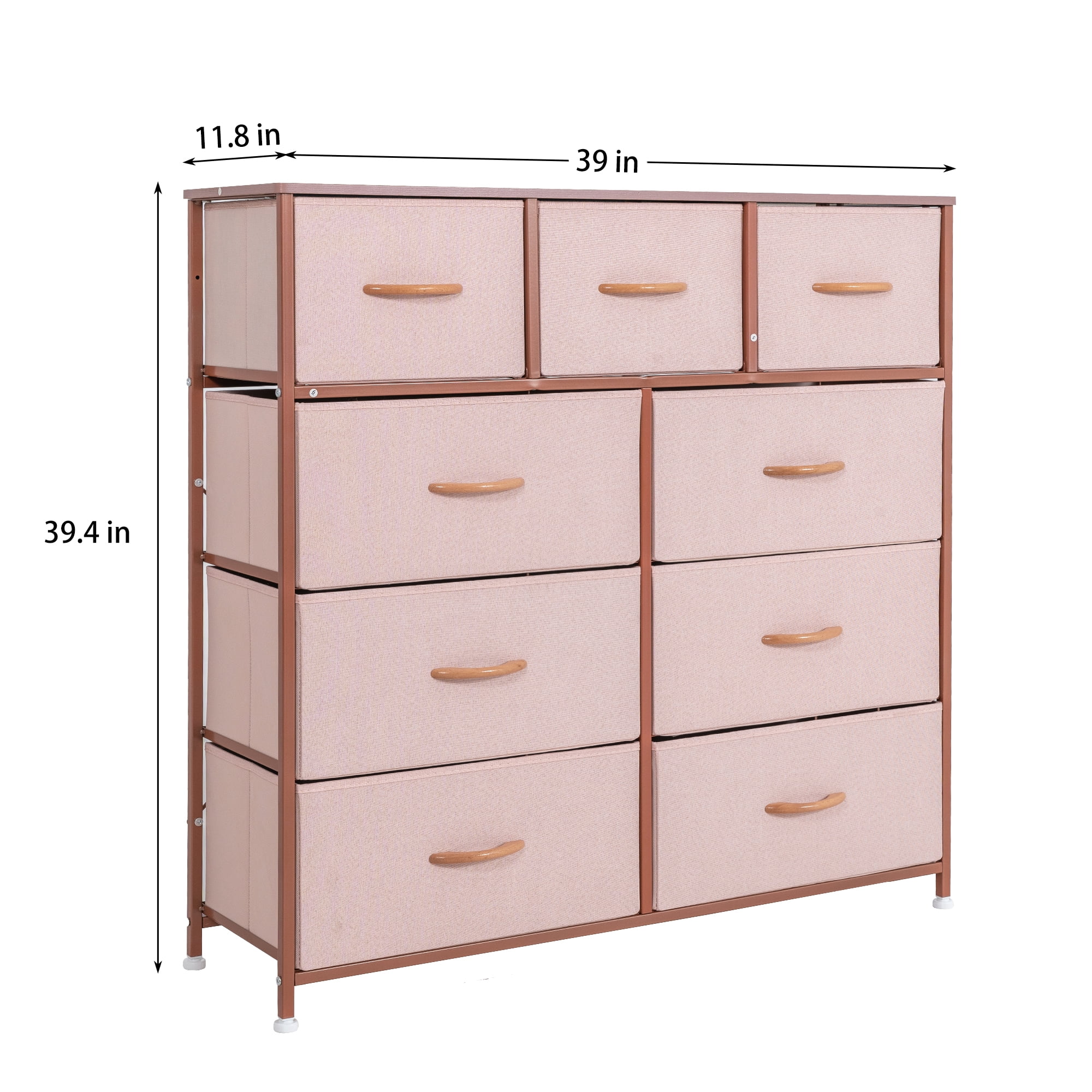 Bedroom Storage Dresser with 9 Drawers Bins Steel Frame Organizer Non-woven Fabric Chest Rose Pink