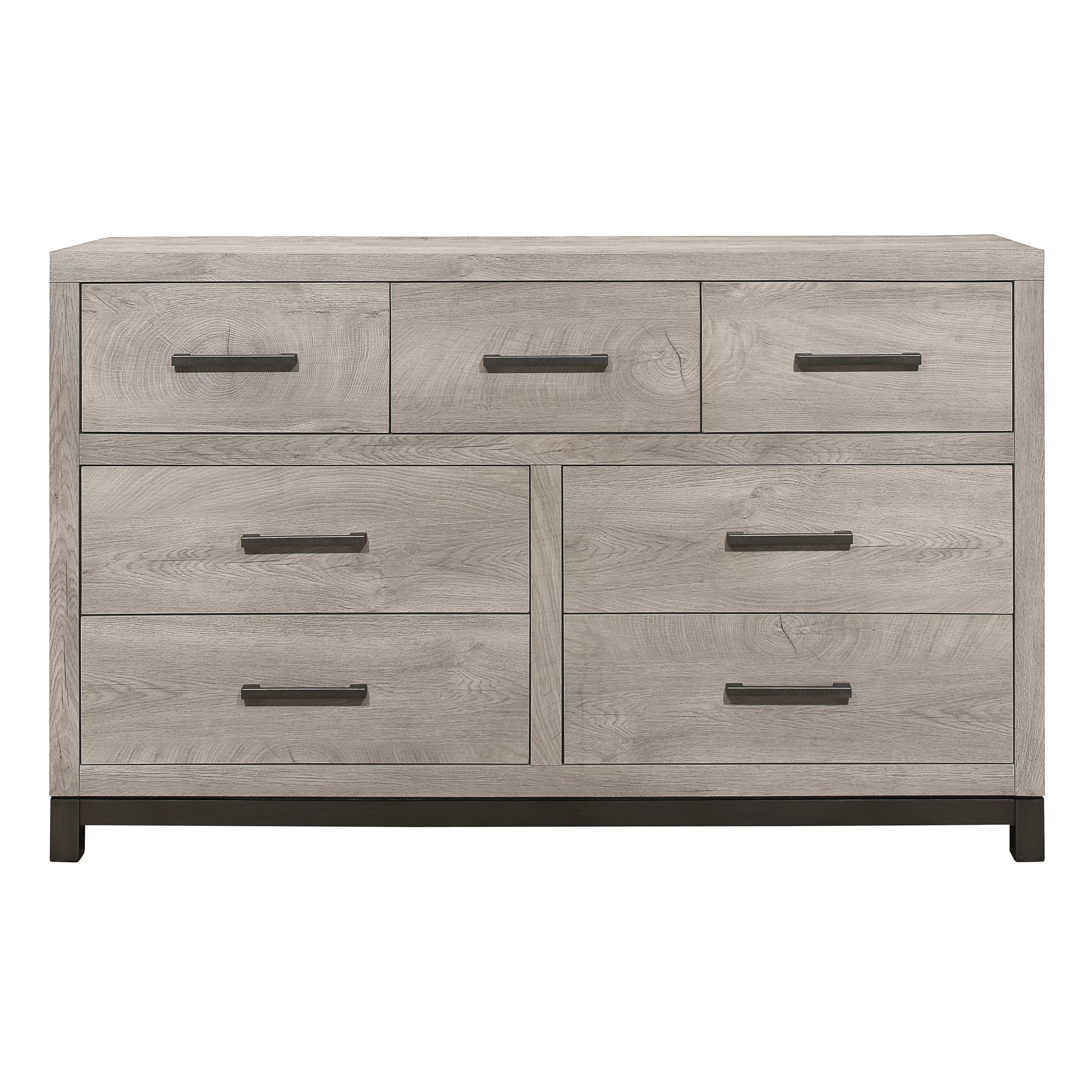 Attractive Gray Finish 1pc Dresser of 7x Drawers Metal Bar Hardware Premium Melamine Board Wooden Bedroom Furniture