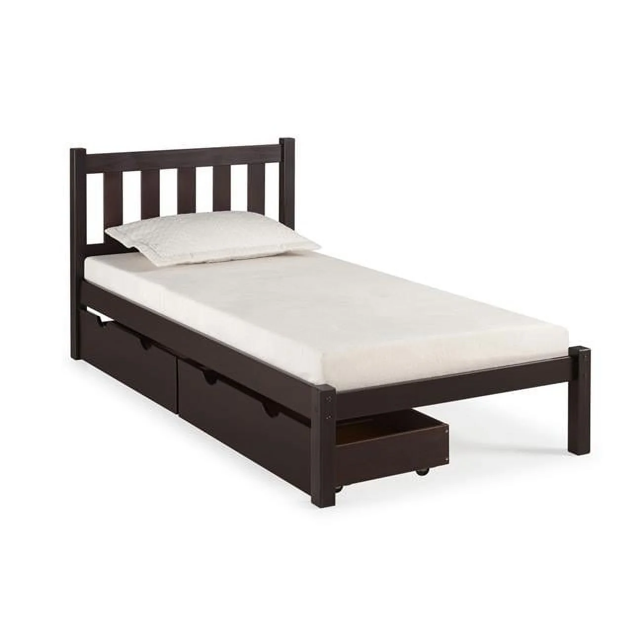 Poppy Twin Size Wood Platform Bed with Storage Drawers, Espresso