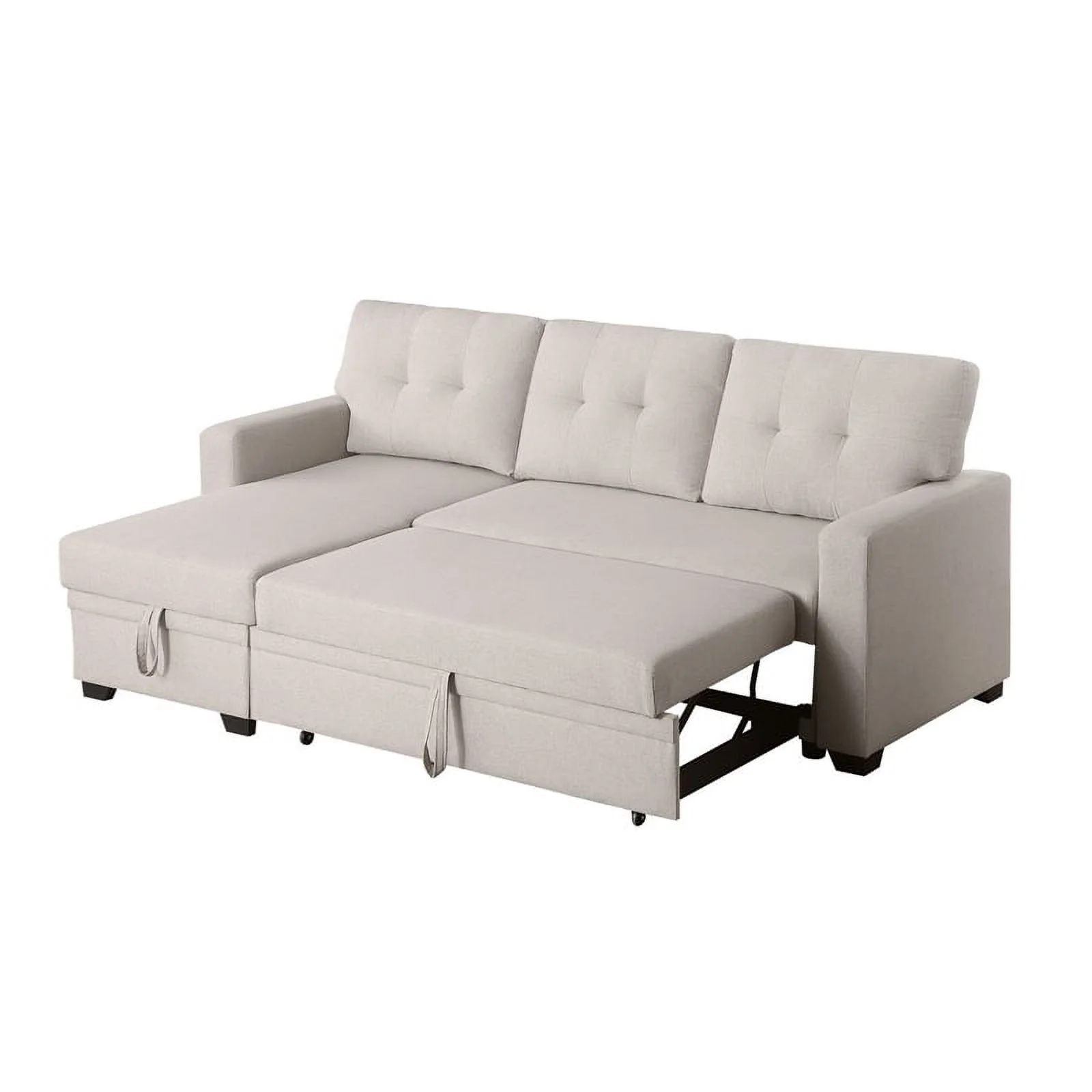 Devion Furniture Polyester Fabric Reversible Sleeper Sectional Sofa-Beige