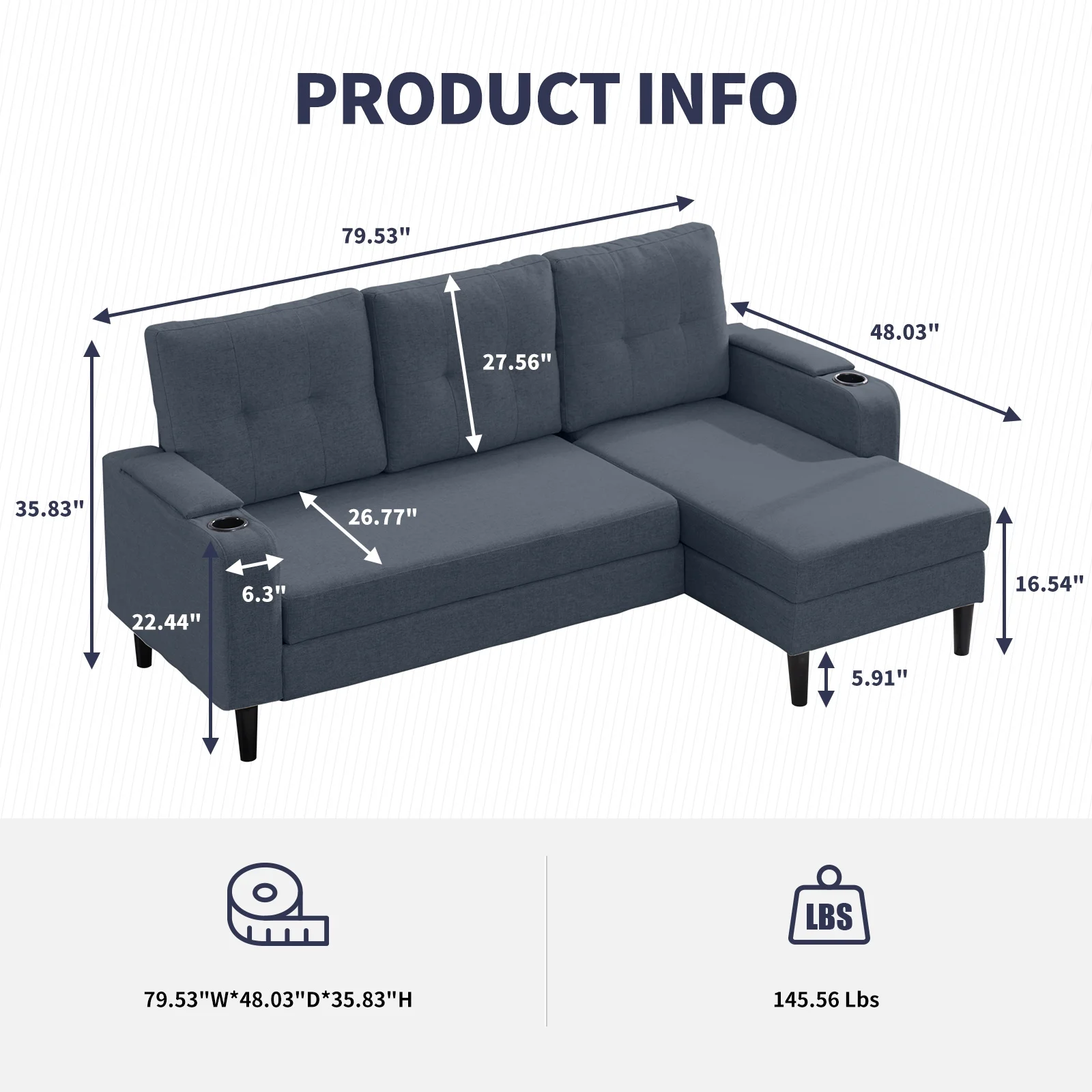 ijuicy Pull Out Sofa Bed, 3-Seat Pull Out Couch Bed with Linen Upholstered, 80” Sleeper Sofa with Storage Armrest & Cupholders, L-Shape Sectional Sleeper Sofa for Living Room, Apartment Dark Grey