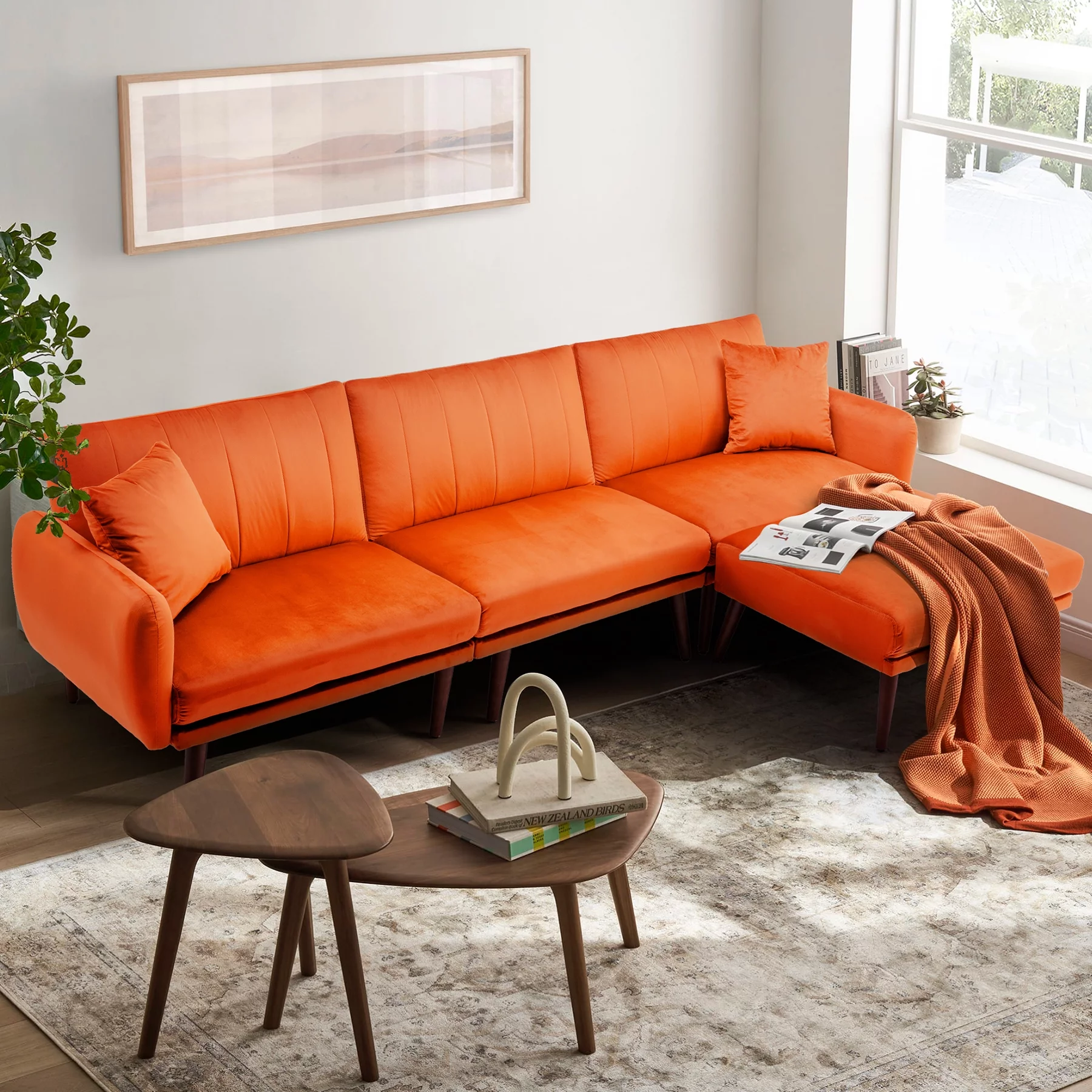 JOMEED Convertible Sectional Sofa Couch, Modern Oversized Velvet Fabric Couch Sofa Bed for Living Room, Apartment