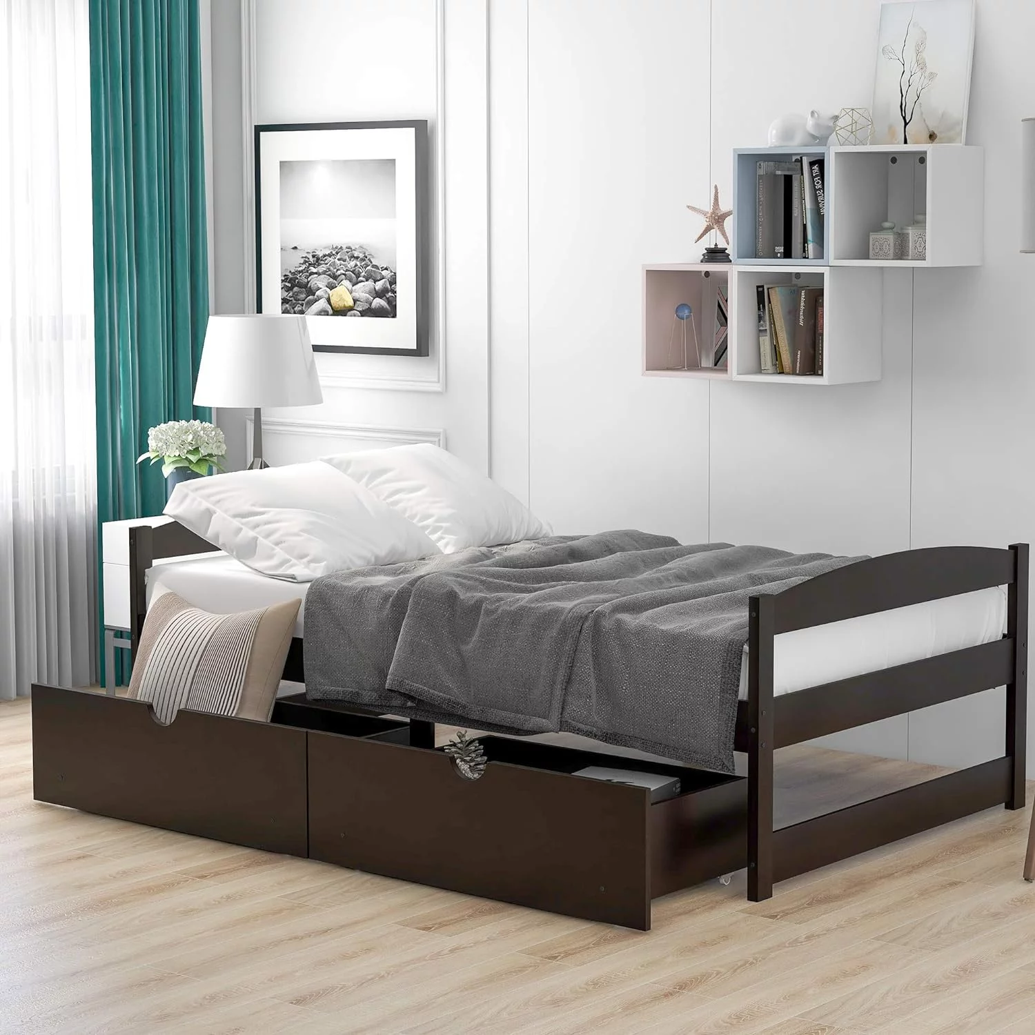 Size Daybed, Platform Bed With Drawers, Wood Bed Frame, Daybed Captains Bed For Bedroom, Espresso