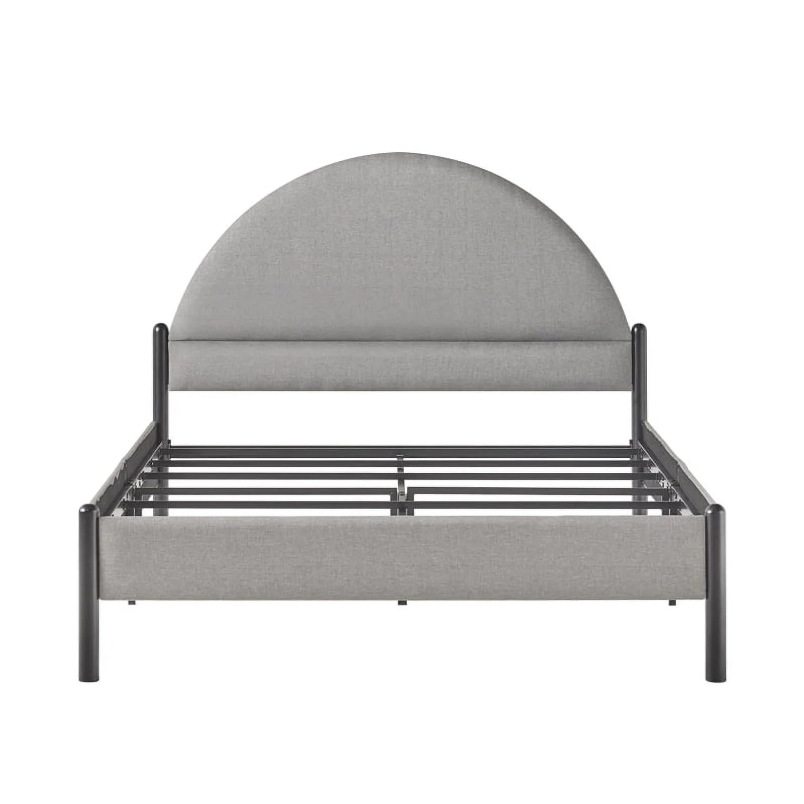 Pemberly Row Upholstered Metal Queen Bed with Arched Headboard in Gray