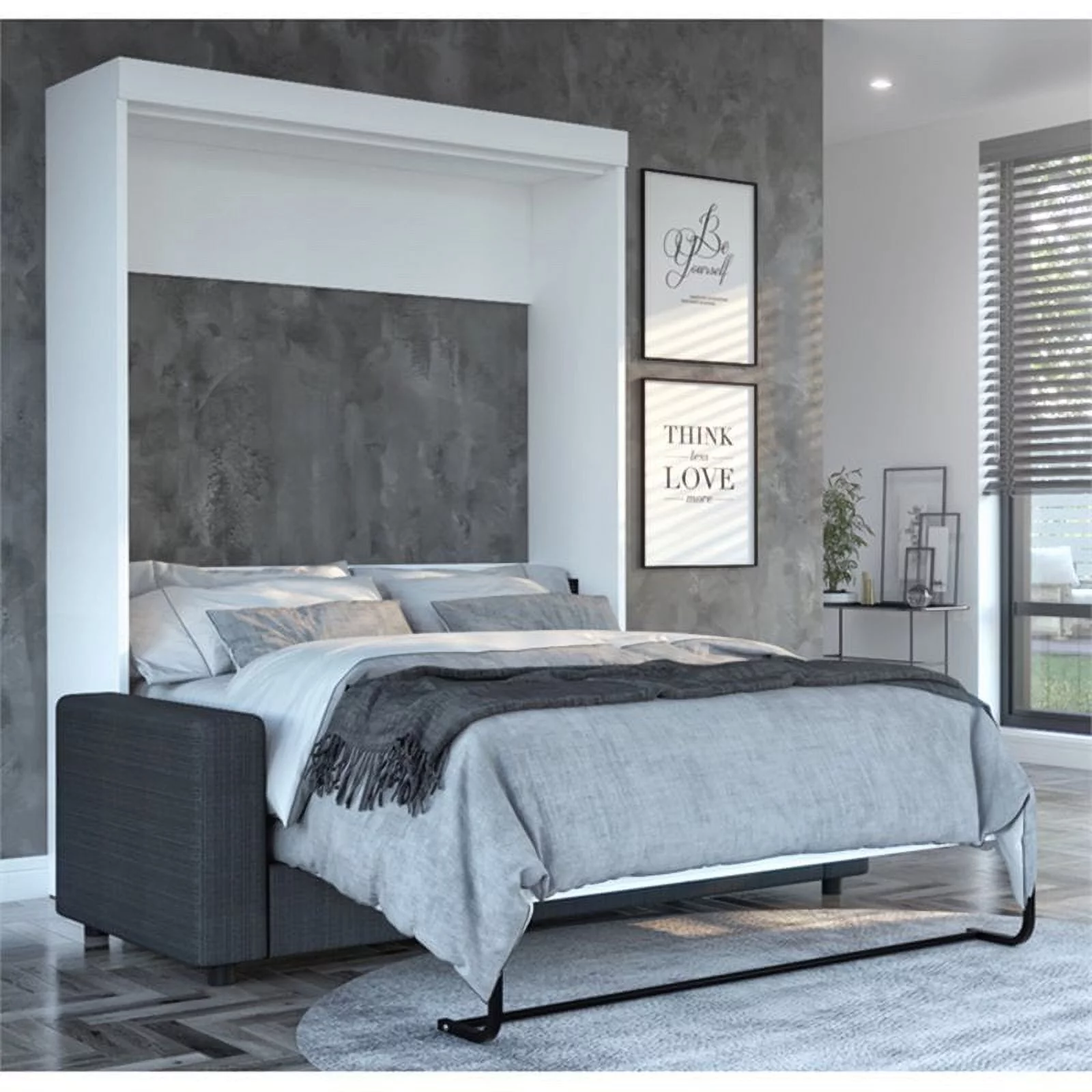 Atlin Designs 2 Piece Full Wall Bed Set in White and Gray