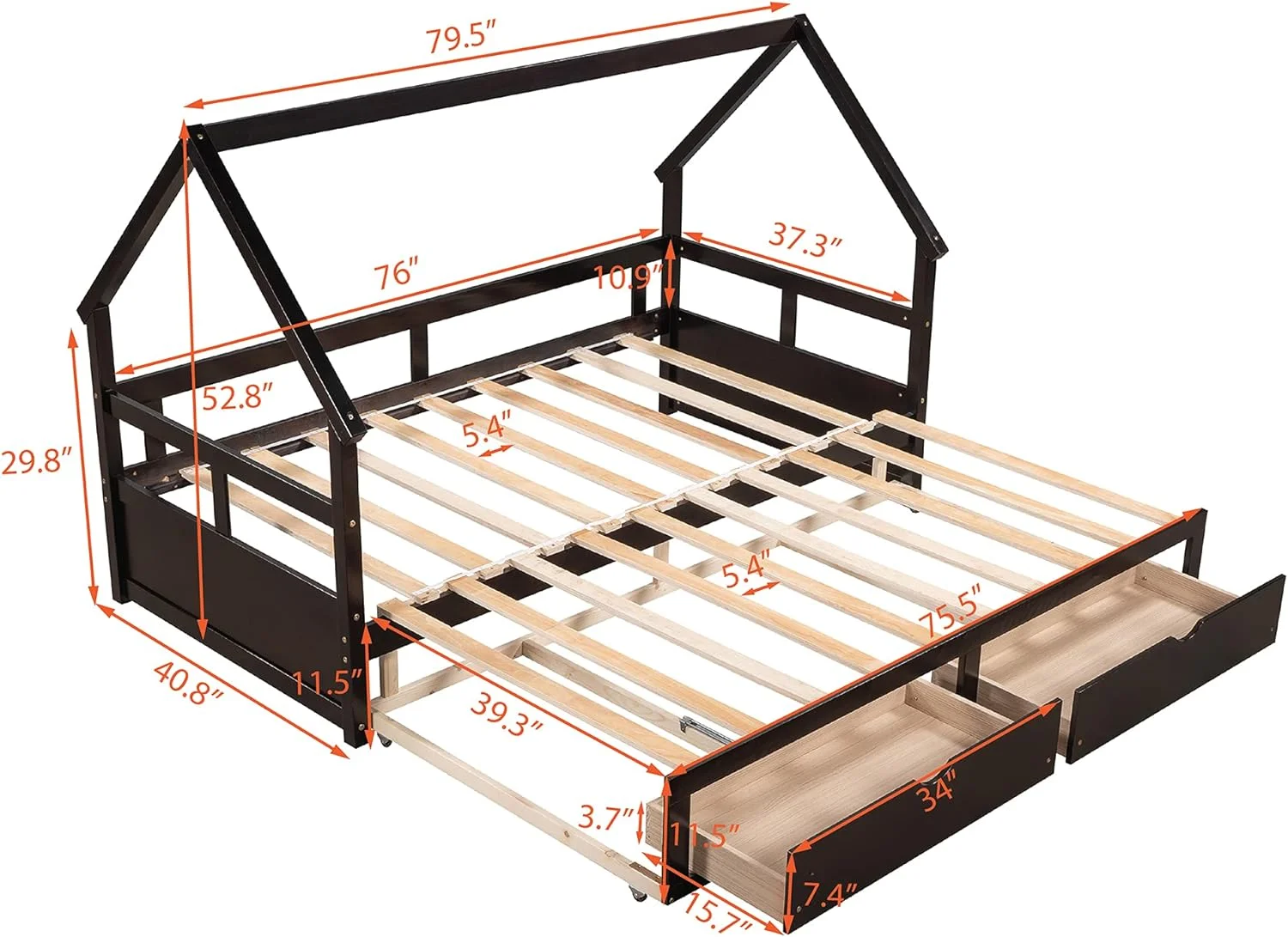 Daybed With Trundle And 2 Drawers Bed To King Design Sofa Bed, Extendable Bed Daybed For Bedroom Living Room