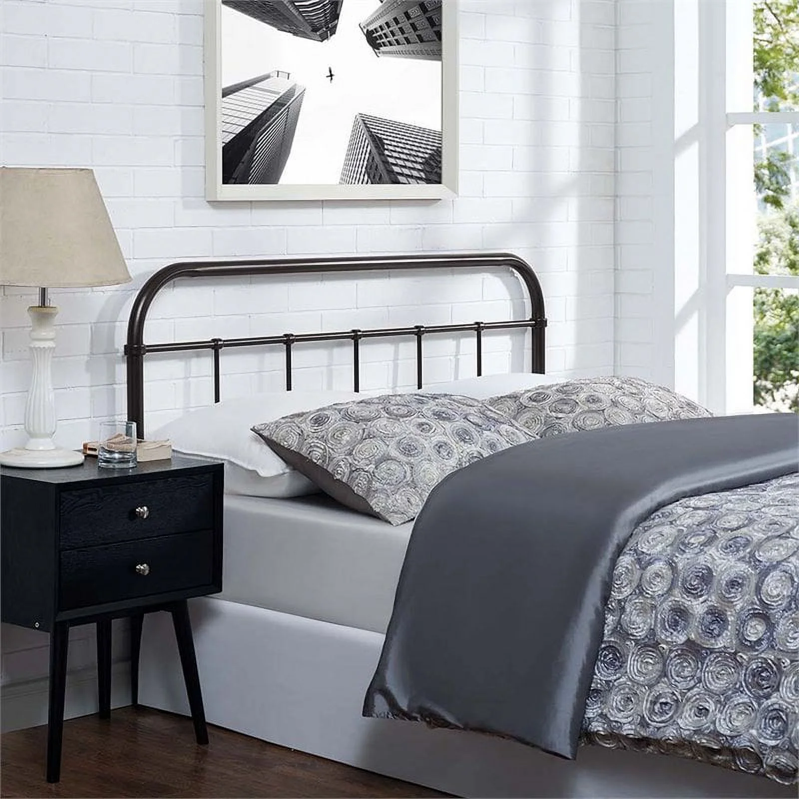Pemberly Row Modern Full Metal Spindle Headboard in Mahogany
