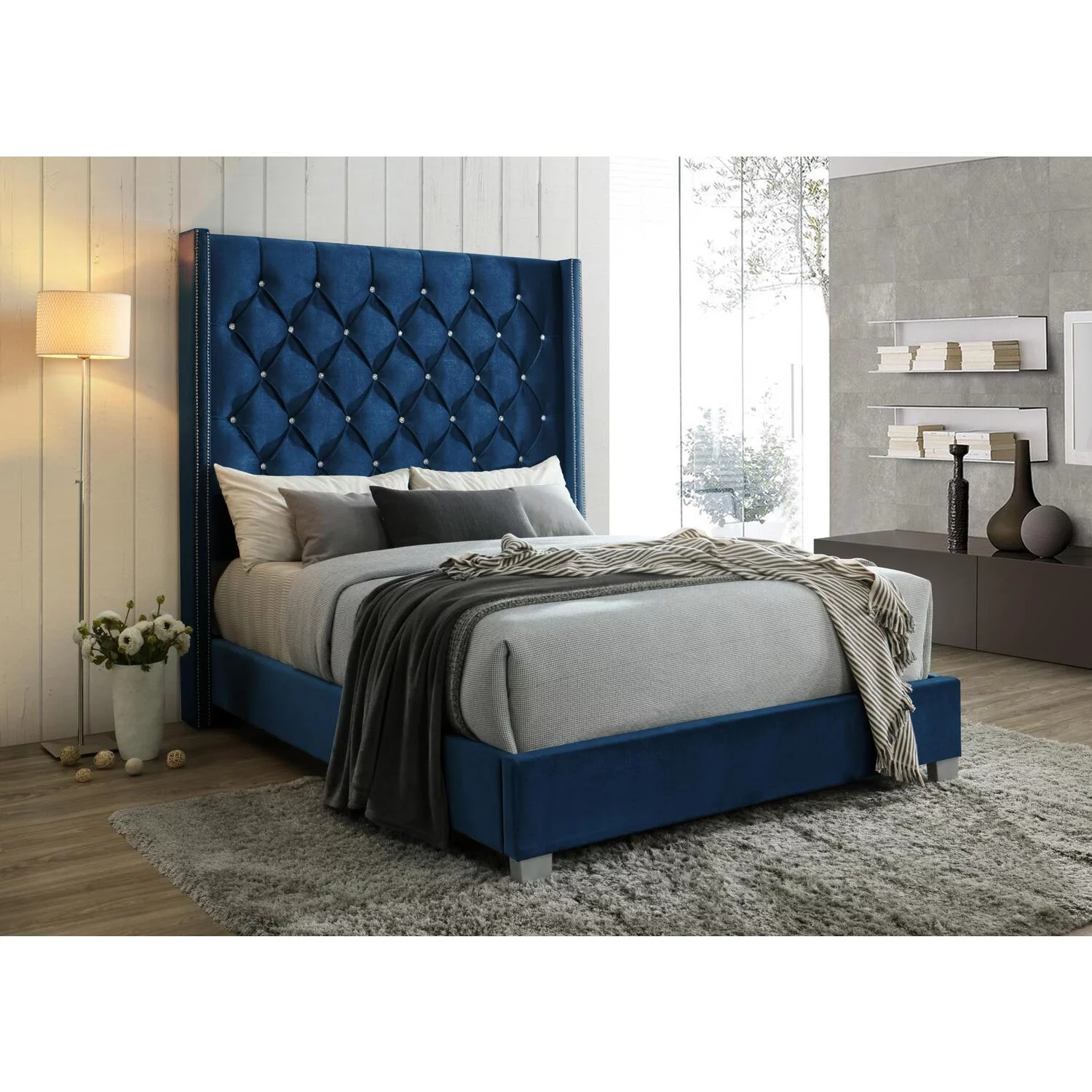 Myco Furniture Juliana Queen Bed, Navy Blue