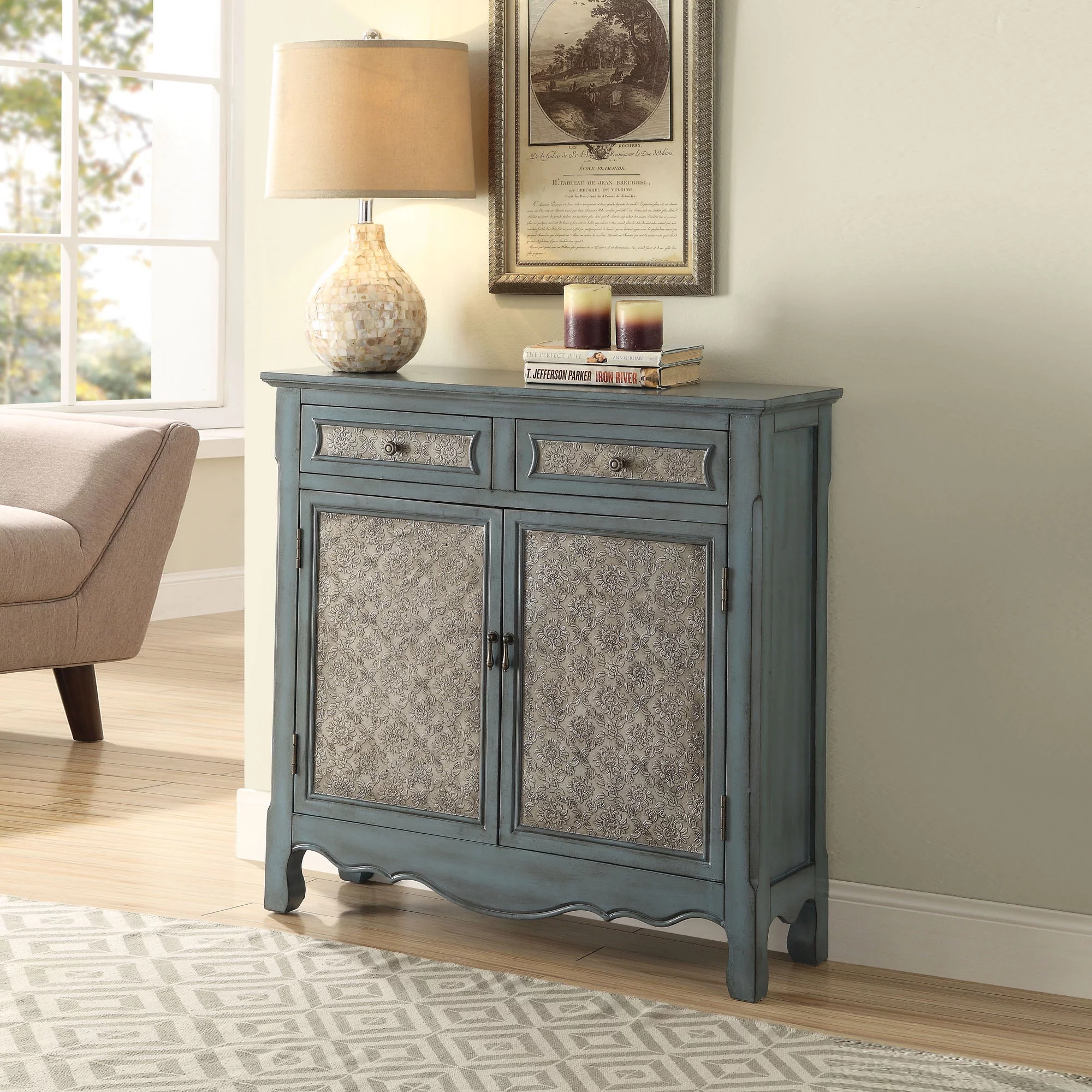 ACME Winchell Rectangular Console Table in Antique Blue