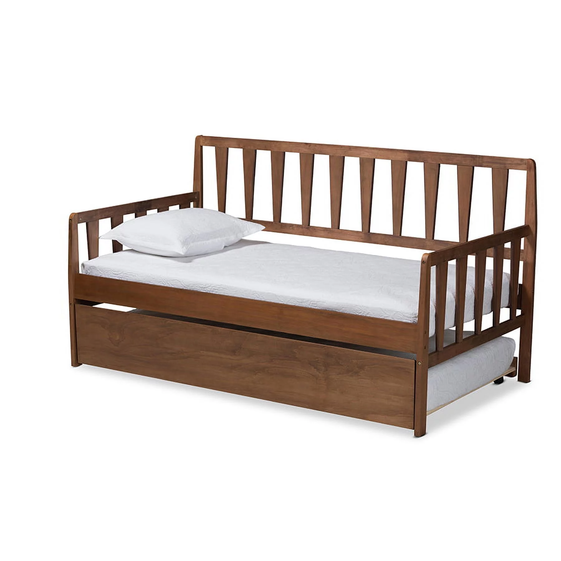 Baxton Studio Midori Modern and Contemporary Transitional Walnut Brown Finished Wood Twin Size Daybed with Roll-Out