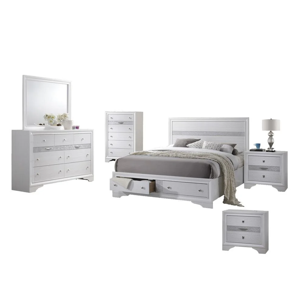 Chic White 6 Piece Bedroom Set with Queen Size Platform Bed