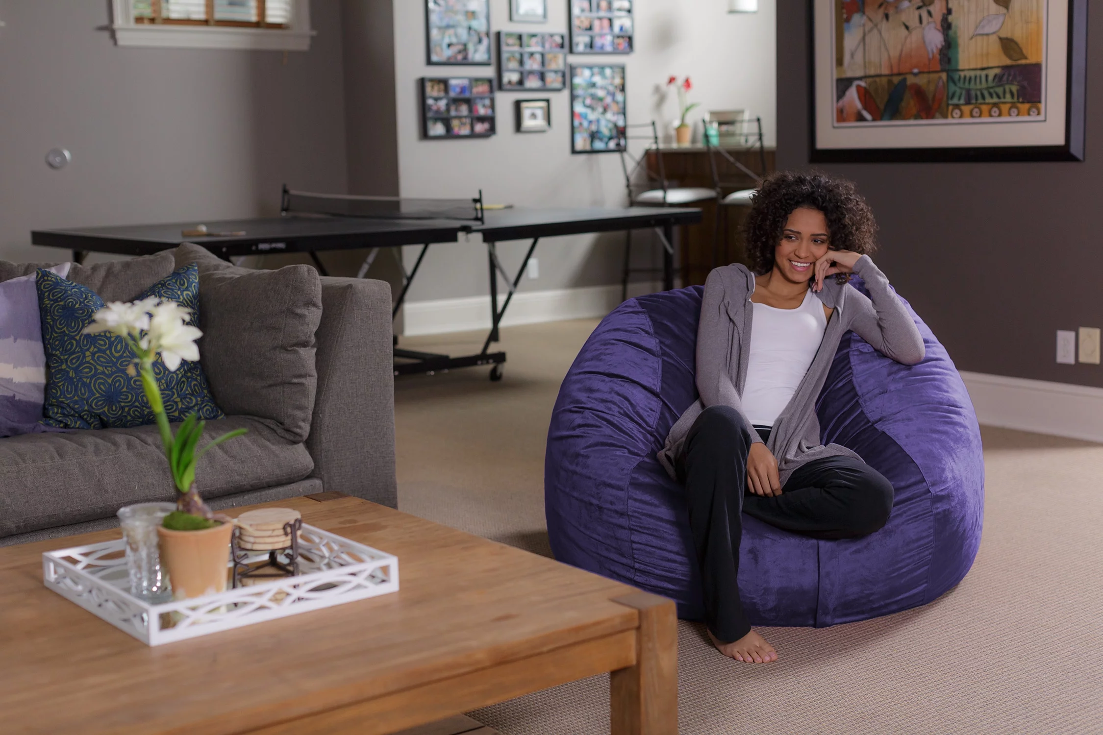 Sofa Sack Bean Bag Chair, Memory Foam Lounger with Microsuede Cover, Kids, Adults, 4 ft, Purple