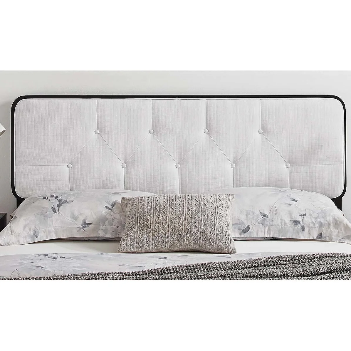 BSD National Supplies Glendale Traditional White Fabric Button Tufted Full Size Black Wooden Headboard