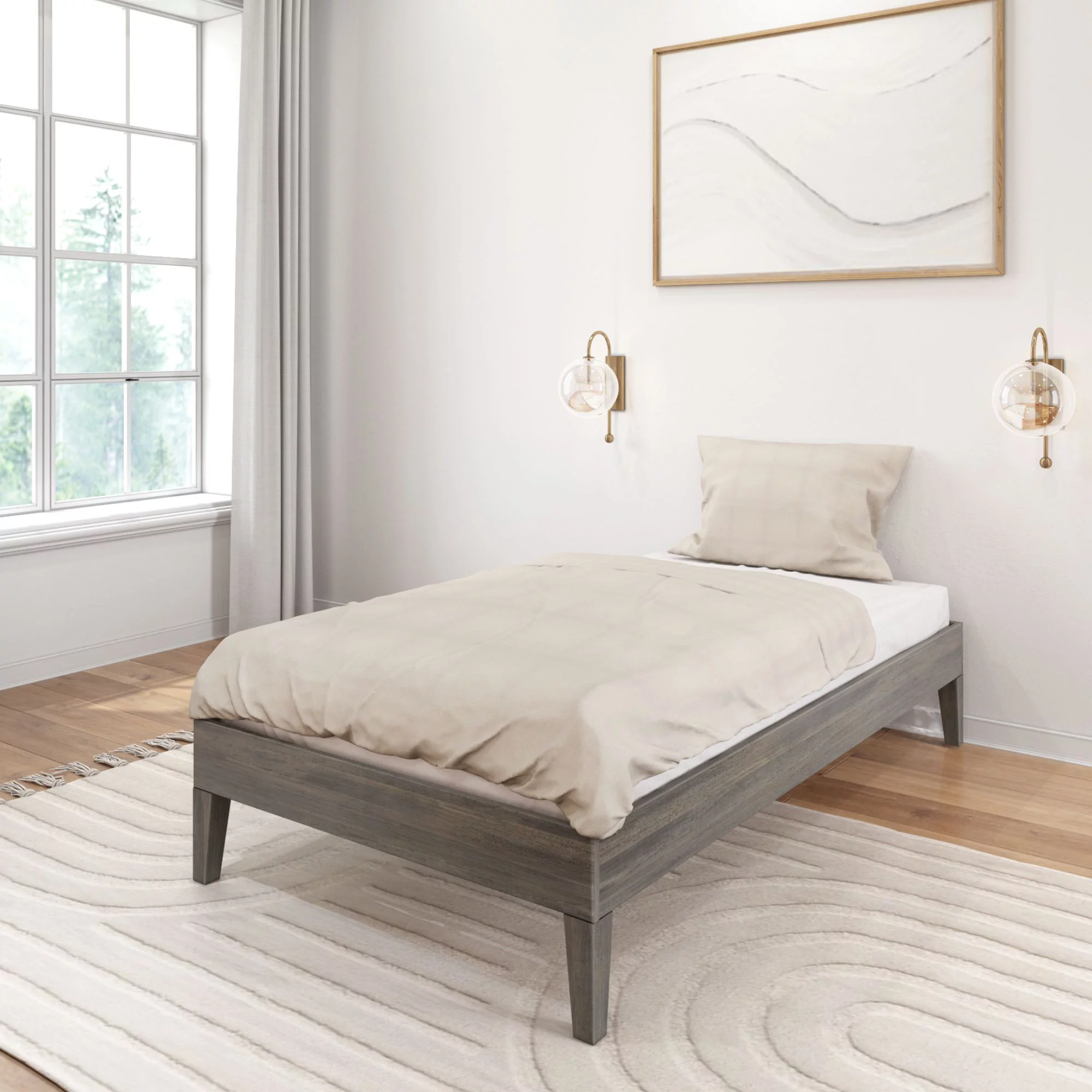 Plank+Beam Twin Bed Frame, Solid Wood Adults Platform Bed, No Box Spring Needed, Driftwood