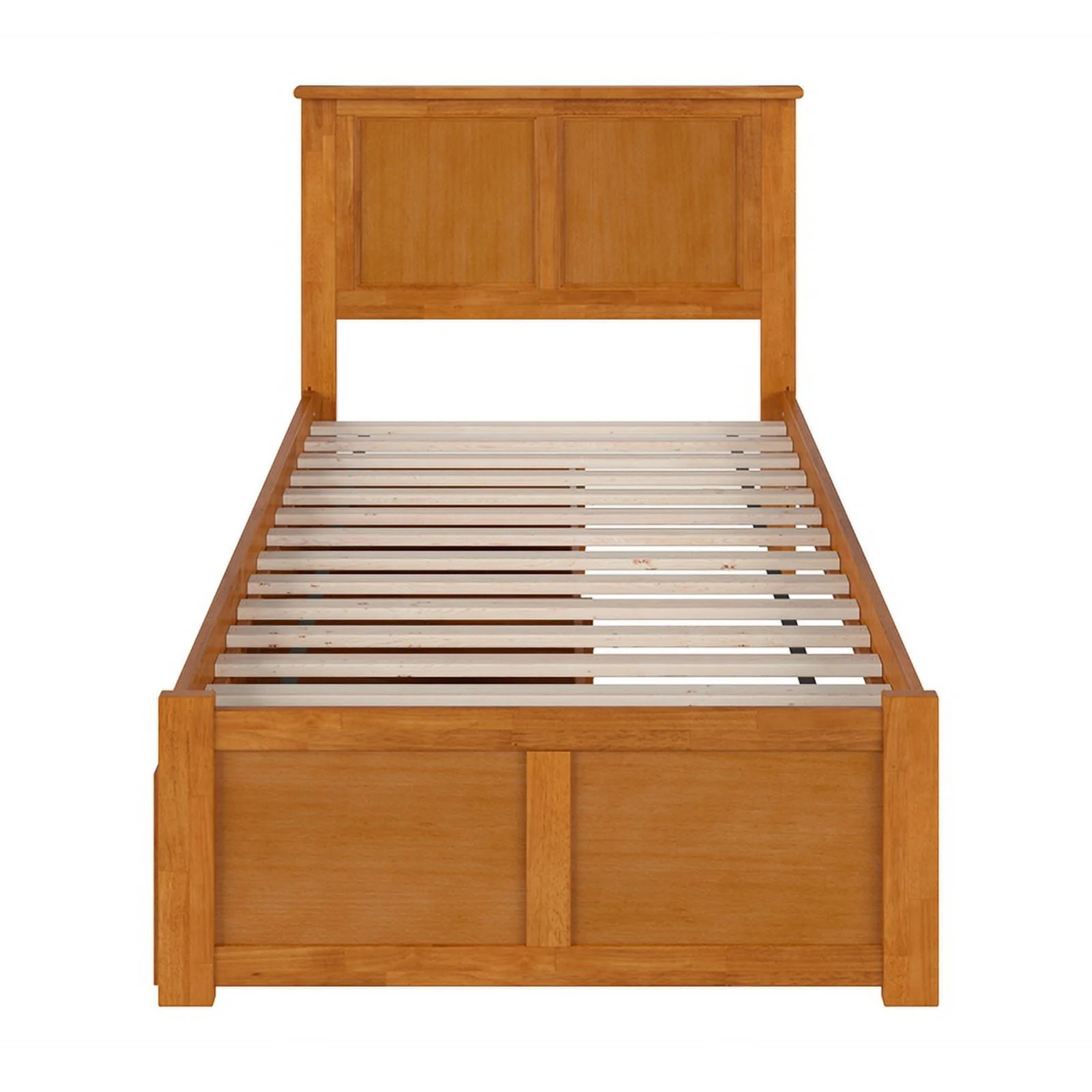 Madison Twin XL Wood Platform Bed with Footboard and Drawers in Light Toffee
