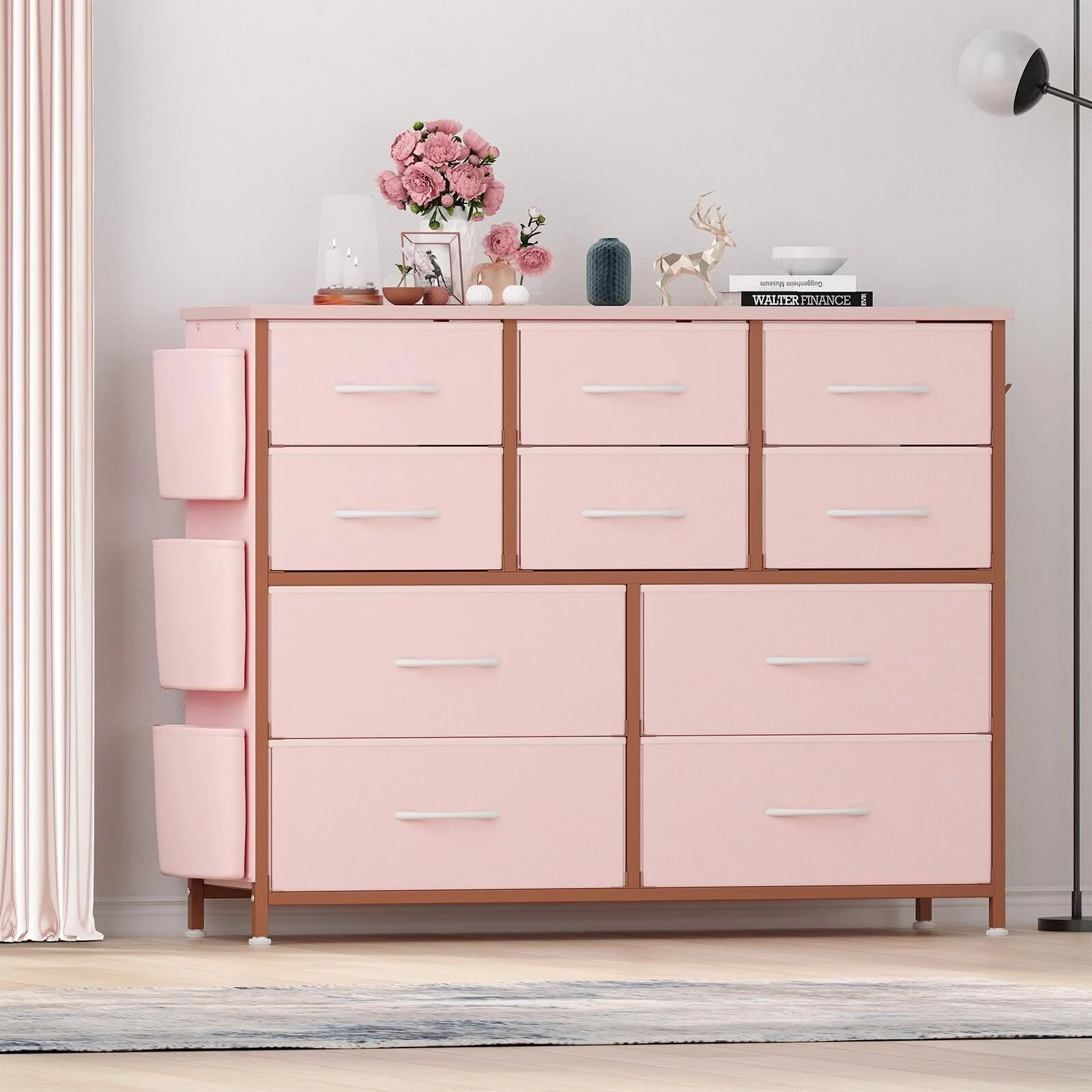 Dresser for Bedroom with 10 Drawer Pink