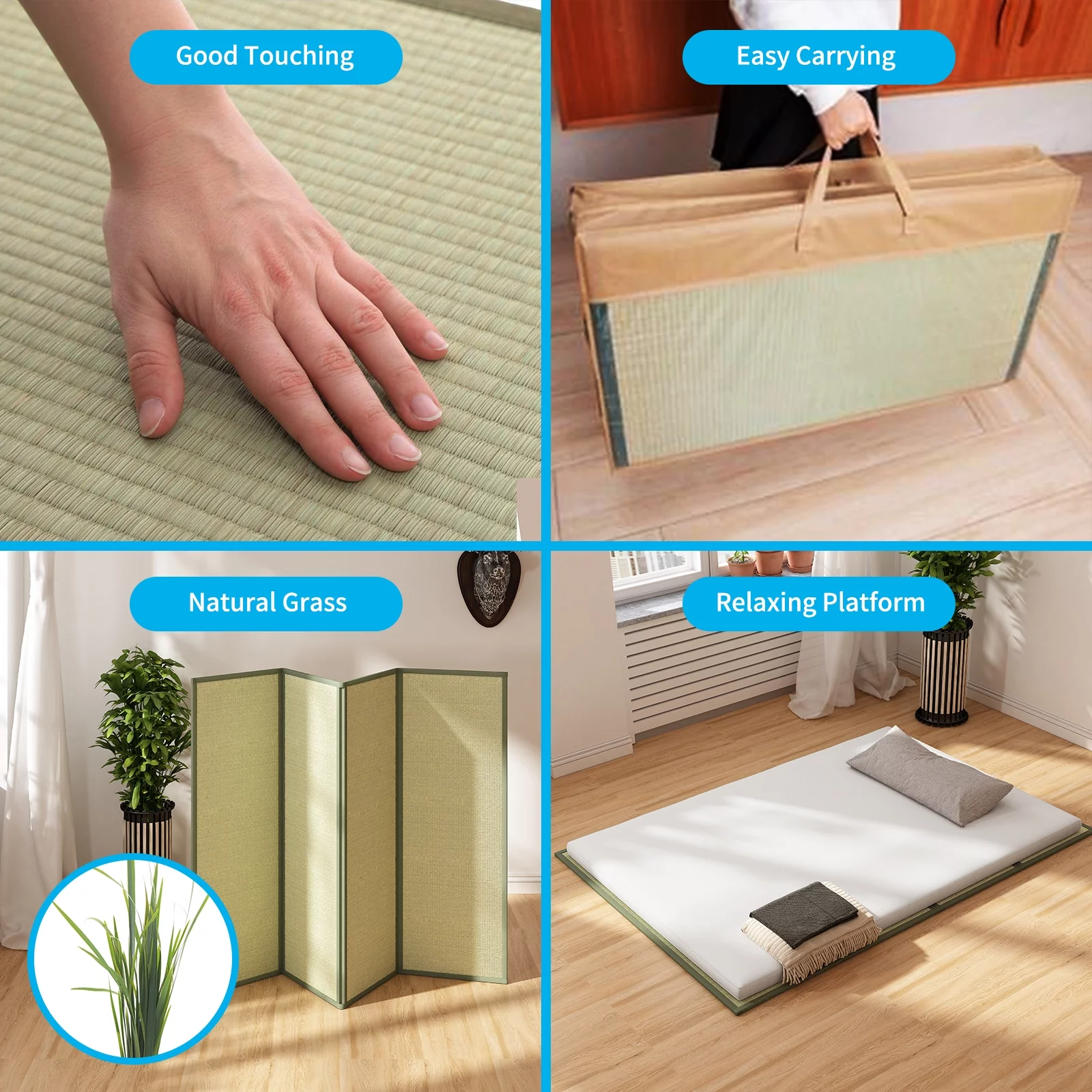 BALUS Summer Sleeping Bed Mat (Twin) for Cooling, Woven Common Rush, Natural Grass