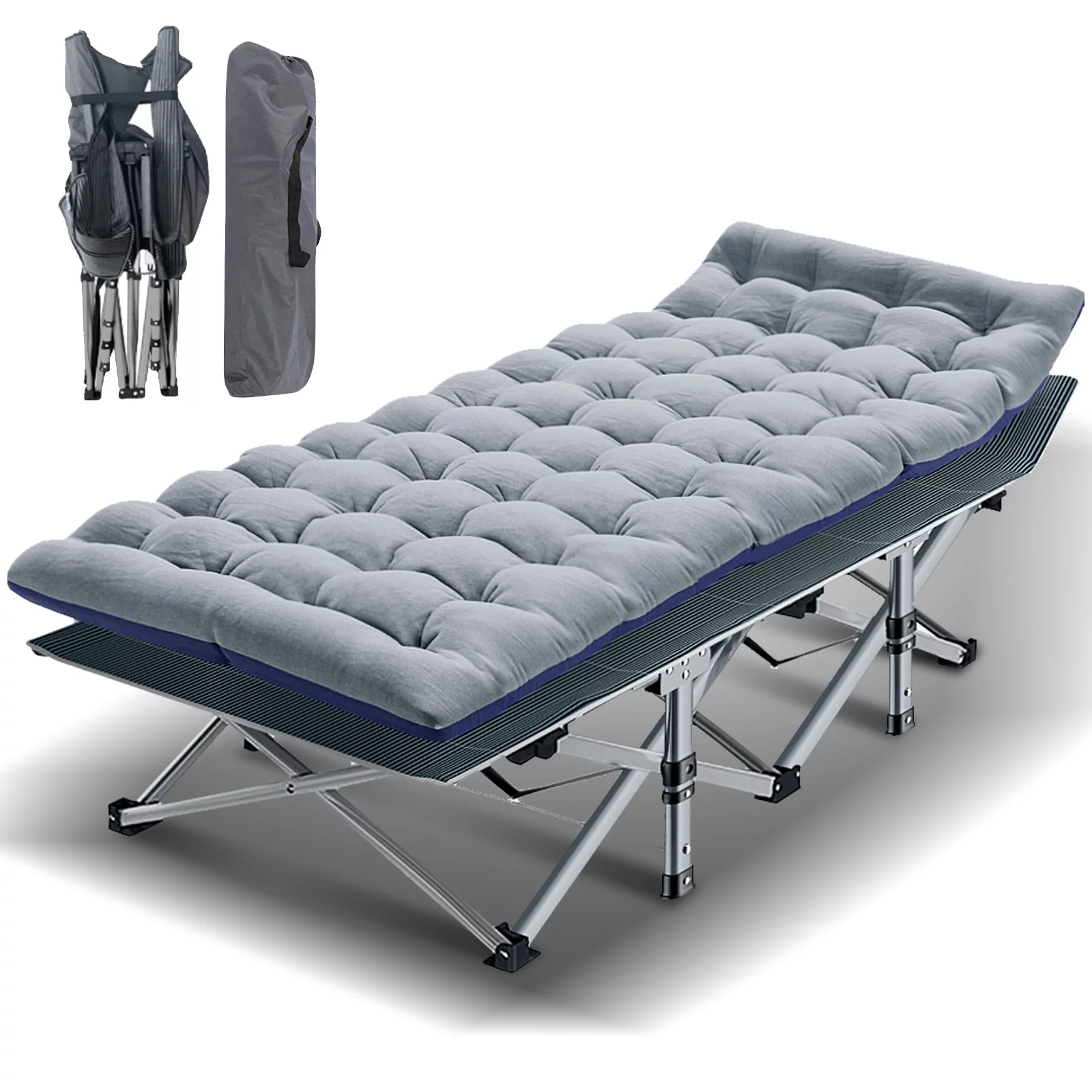Lilypelle Folding Camping Cot for Adults, Portable Sleeping Cot, Folding Cot Rollaway Guest Bed with 3.3 inch 2 Sided Mattress and Carry Bag