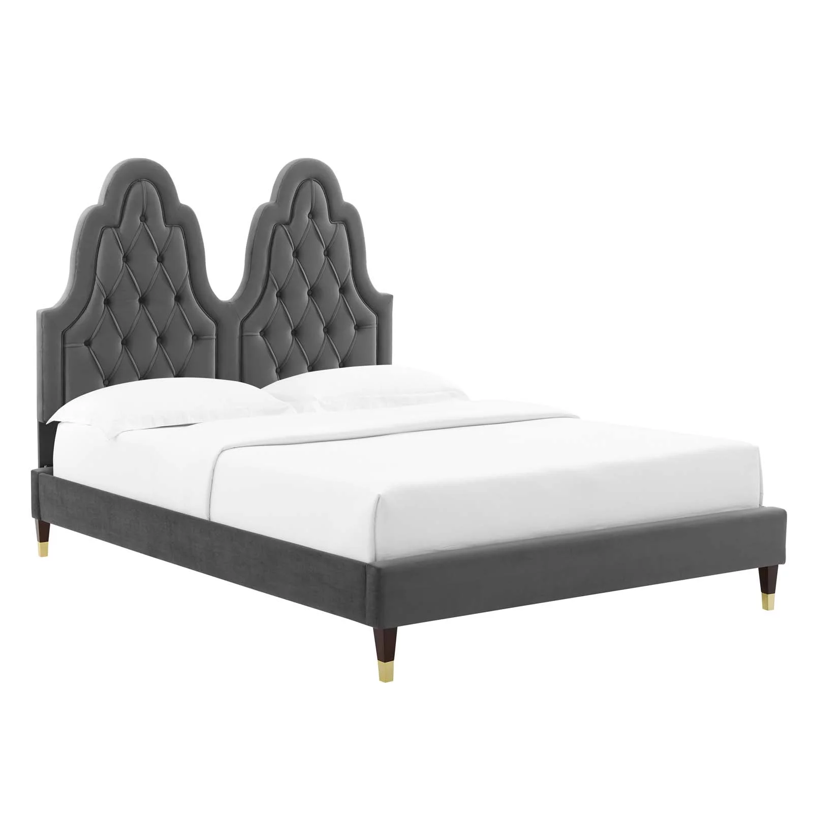 Modway Alexandria Tufted Performance Velvet King Platform Bed in Charcoal