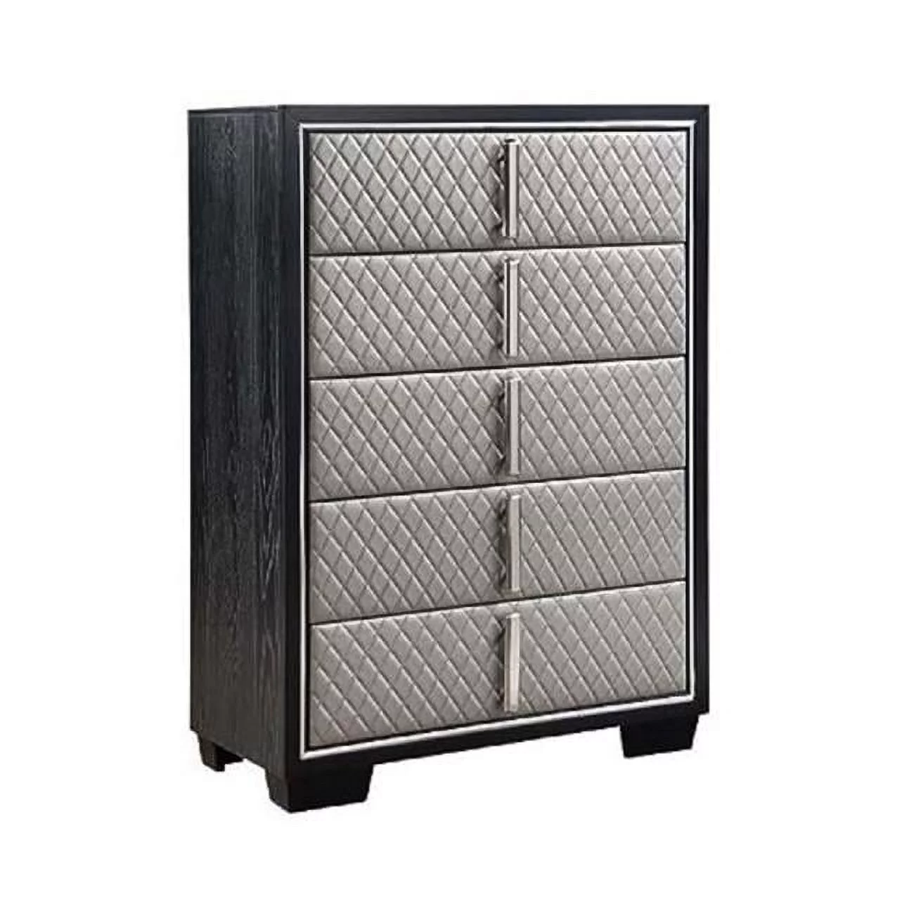 Benjara 54 x 18 x 38 in. Fiz 5 Drawers Tall Dresser Chest with Quilted Silver Faux Leather, Black