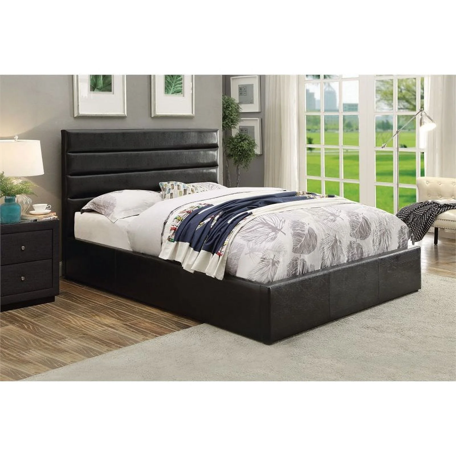 Stonecroft Furniture Davis Upholstered Queen Storage Panel Bed in Black
