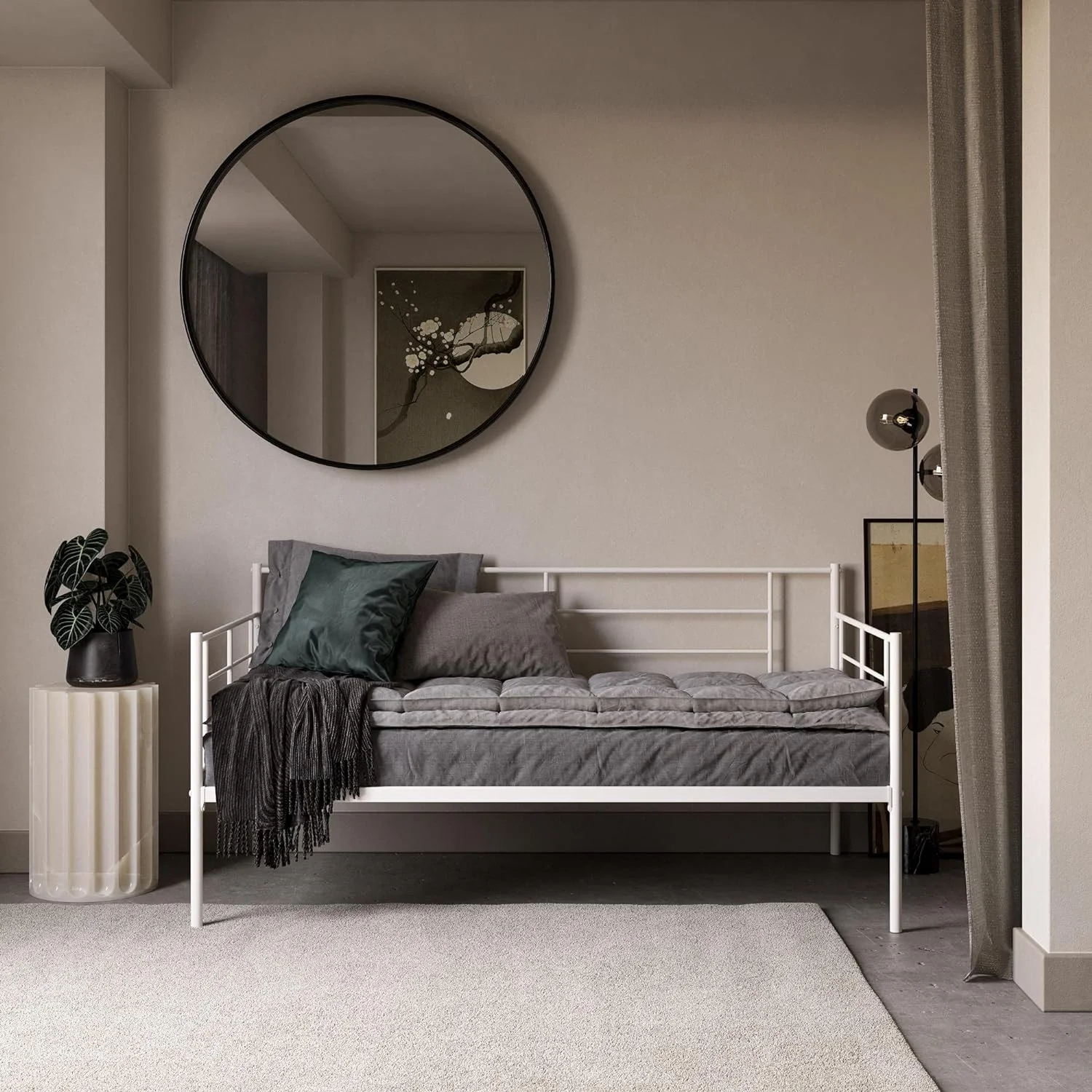 Praxis Metal Daybed With Steel Frame And Slats, Under Bed Storage, , White