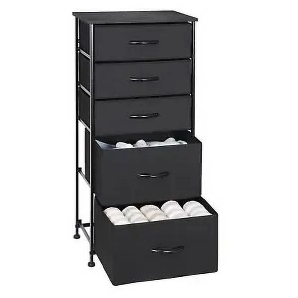Fabric Dresser with 5 Storage Drawers Tall Chest of Drawers Bedroom Furniture