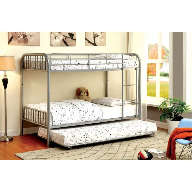 Bowery Hill Contemporary Metal Twin Over Twin Bunk Bed in Silver
