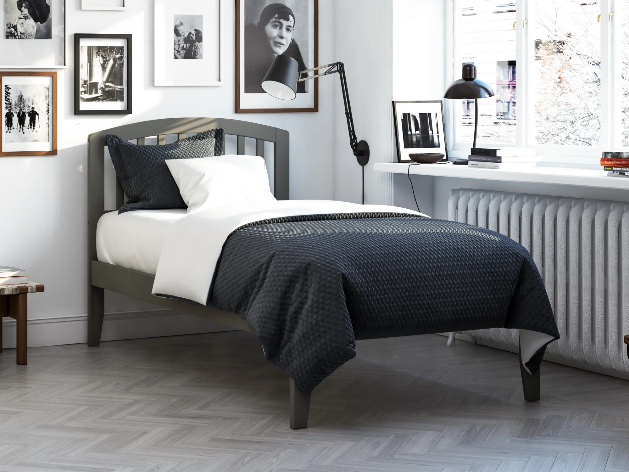 Richmond Twin XL Platform Bed with Open Foot Board in Grey
