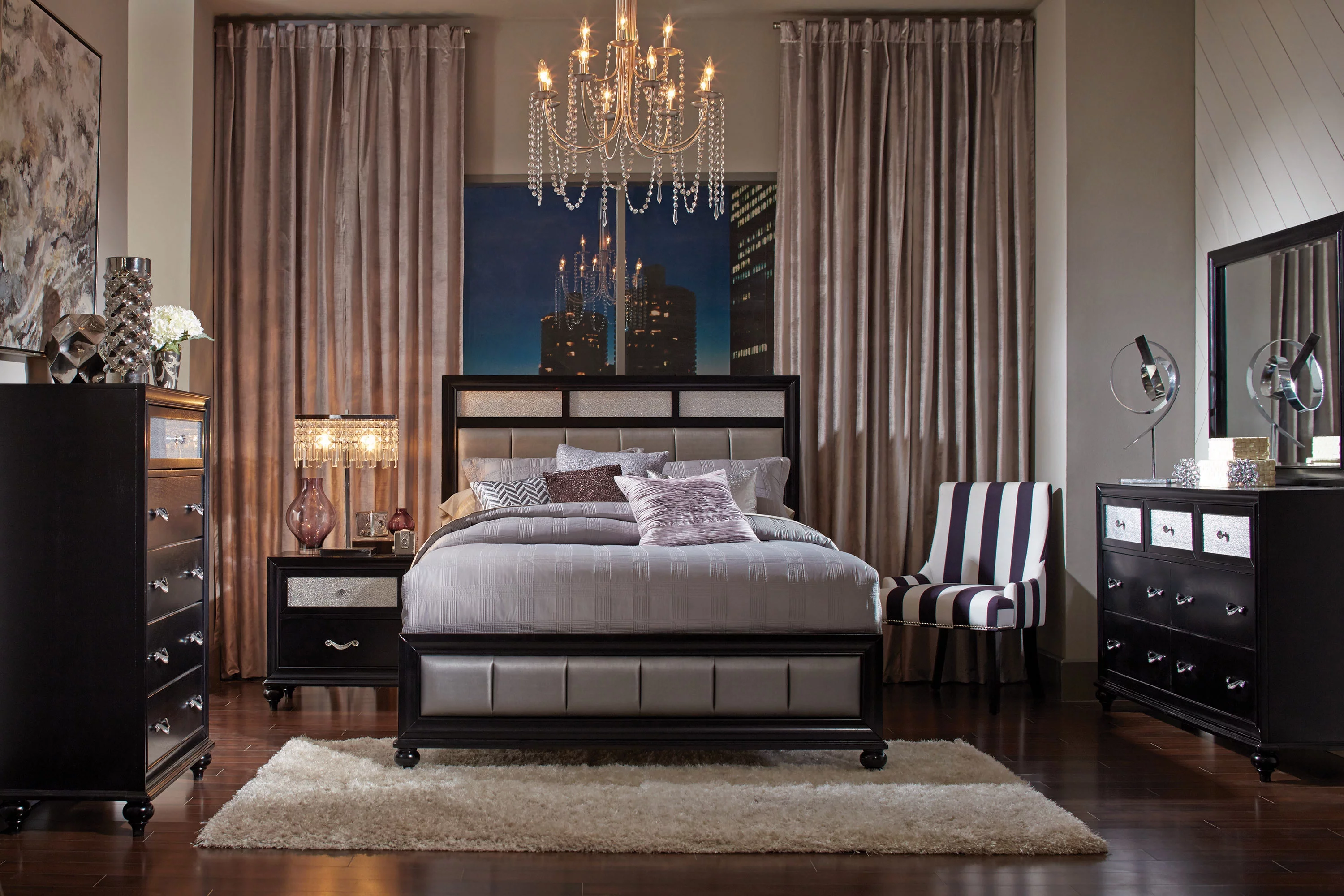 Barzini Eastern King Upholstered Bed - Black And Grey