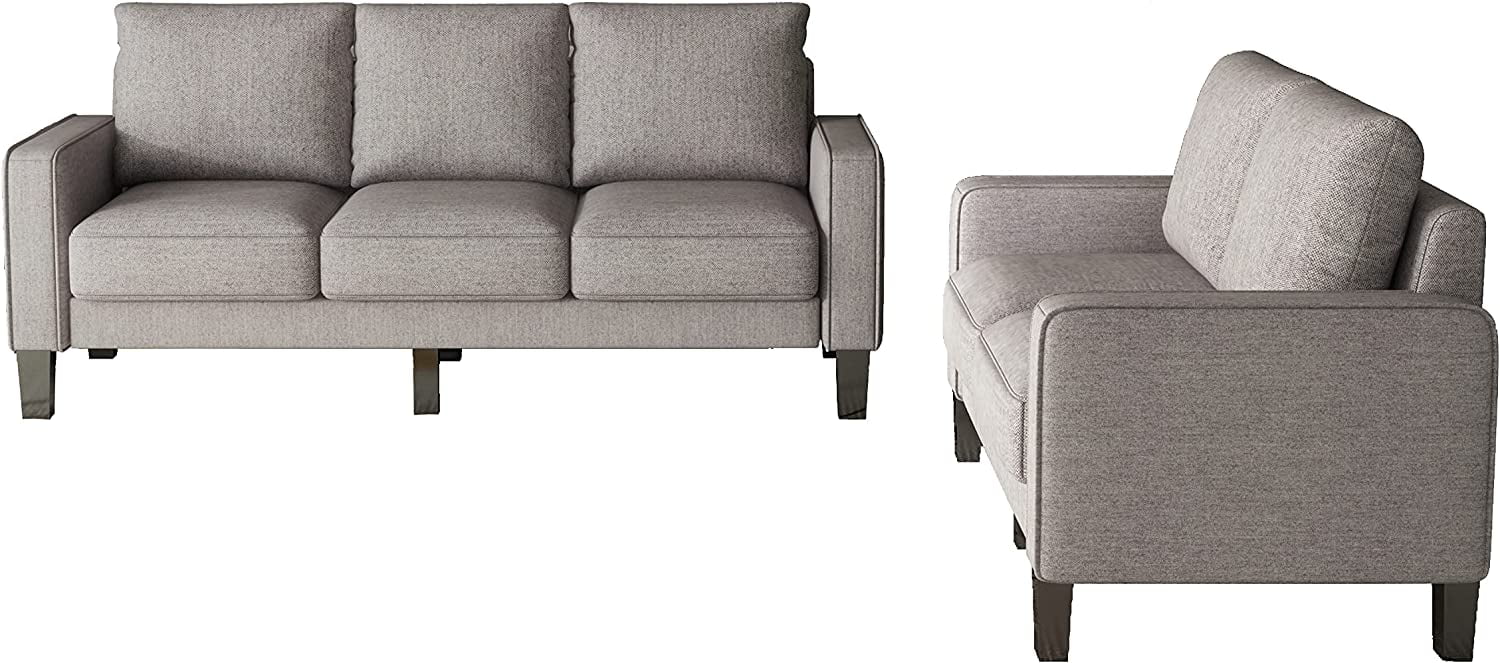 Ucloveria 3 Seater Sofa Couch and Loveseat Set, 2-Piece Living Room Sofa Set with Storage Box, Modern Upholstered Sofa Sets with 3-Seat Couch and Loveseat Sofa for Living Room and Bedroom, Gray