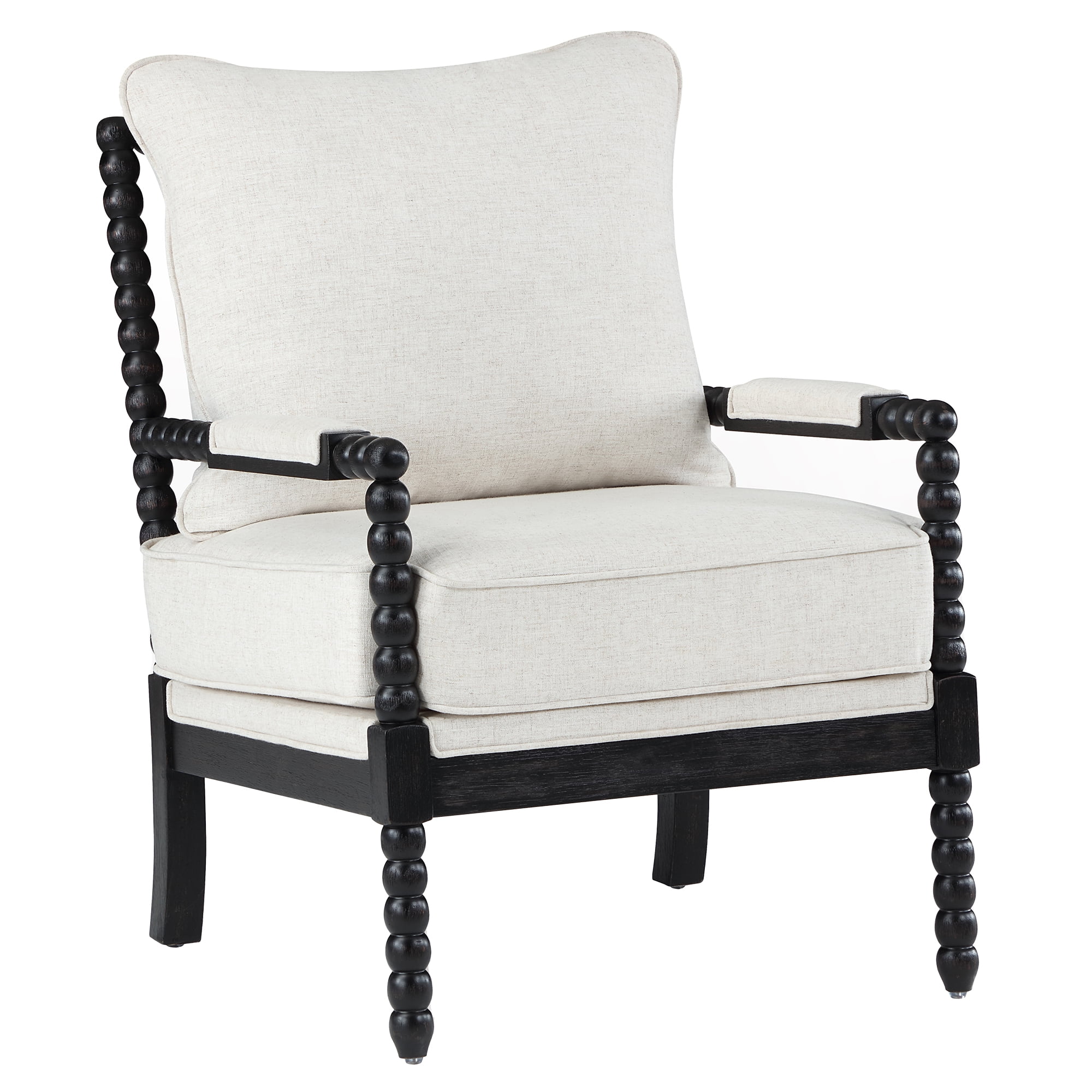 Duhome Upholstered Dining Chair Spindle Spool Accent Chair Linen Fabric Armchair with Wood Frame, Black+Beige