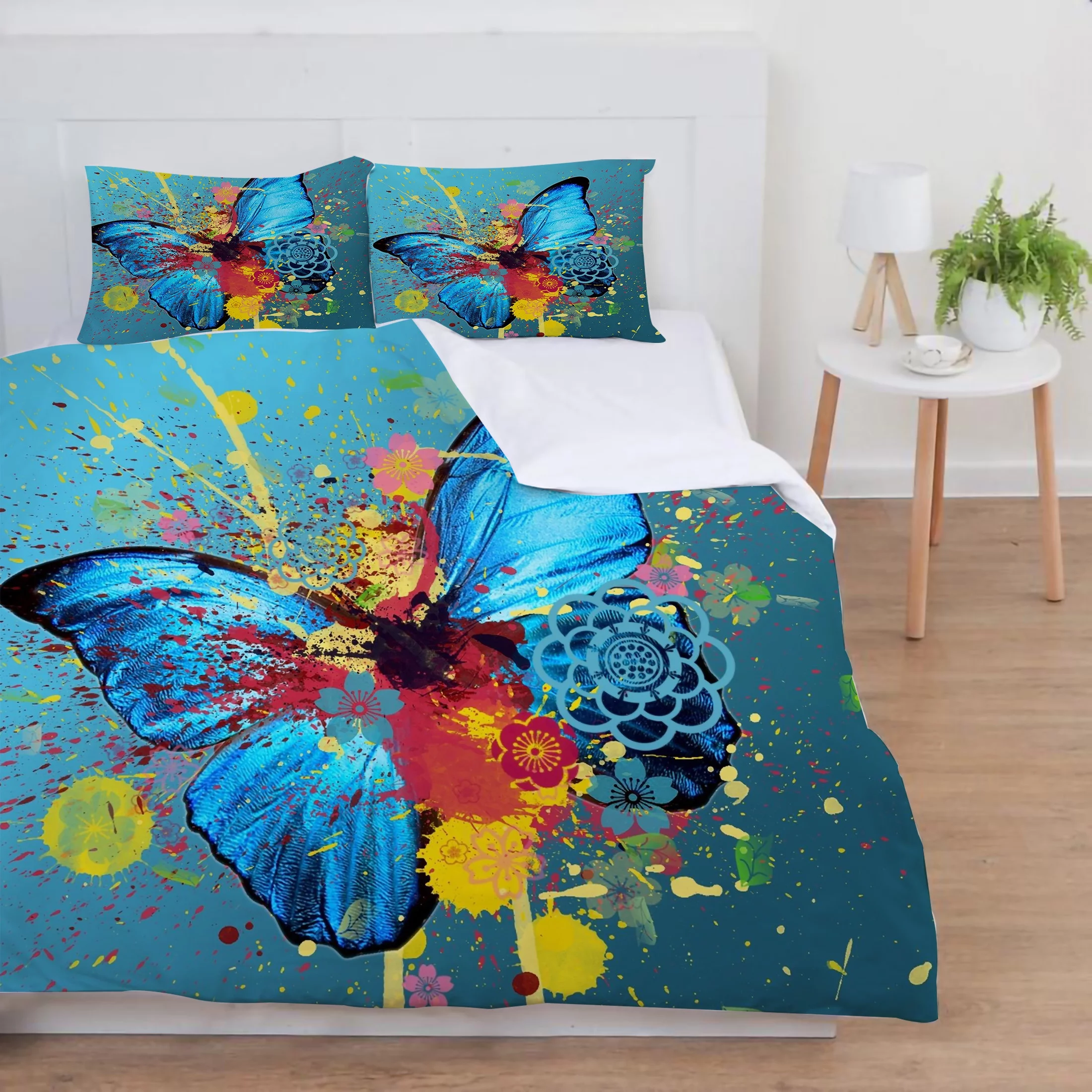 Bedding Cover Set with Pillowcase Butterfly Printed Home Bedspreads Soft Comforter Cover Set,California King(98